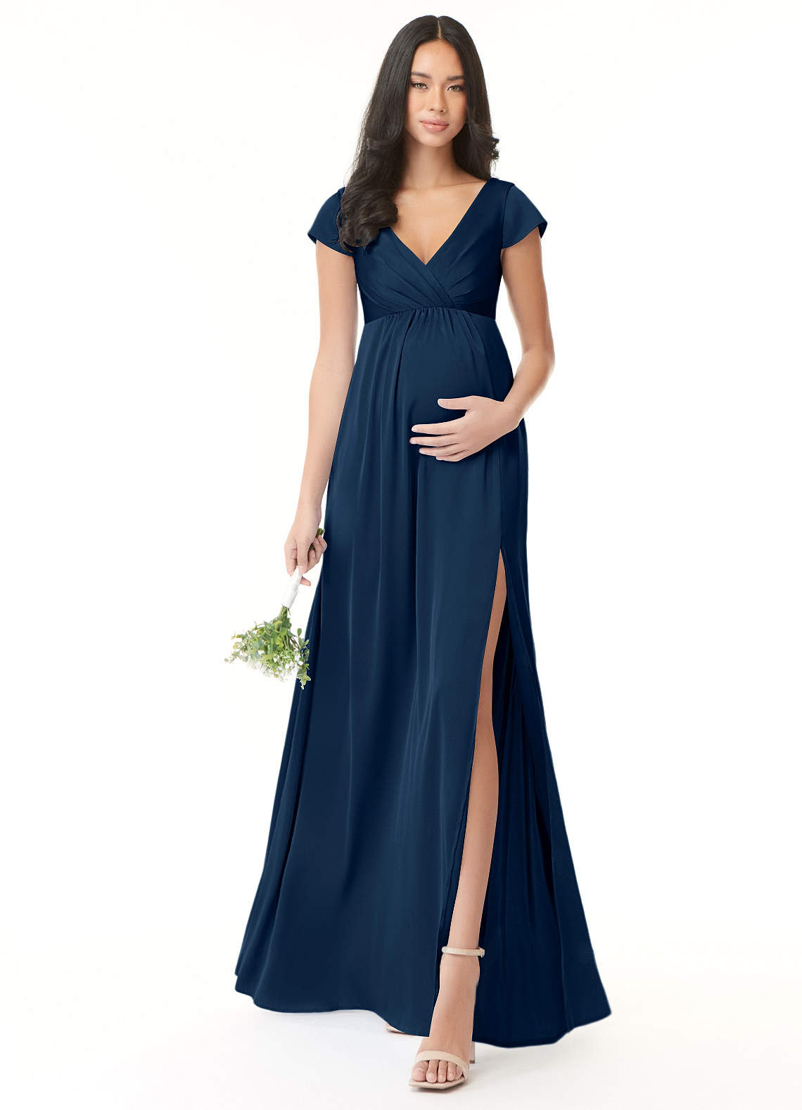 Azazie Allessia Abiti da damigella d'onore premaman Abito A-Line Plissettato Raso Elasticizzato Floor-Length image1
