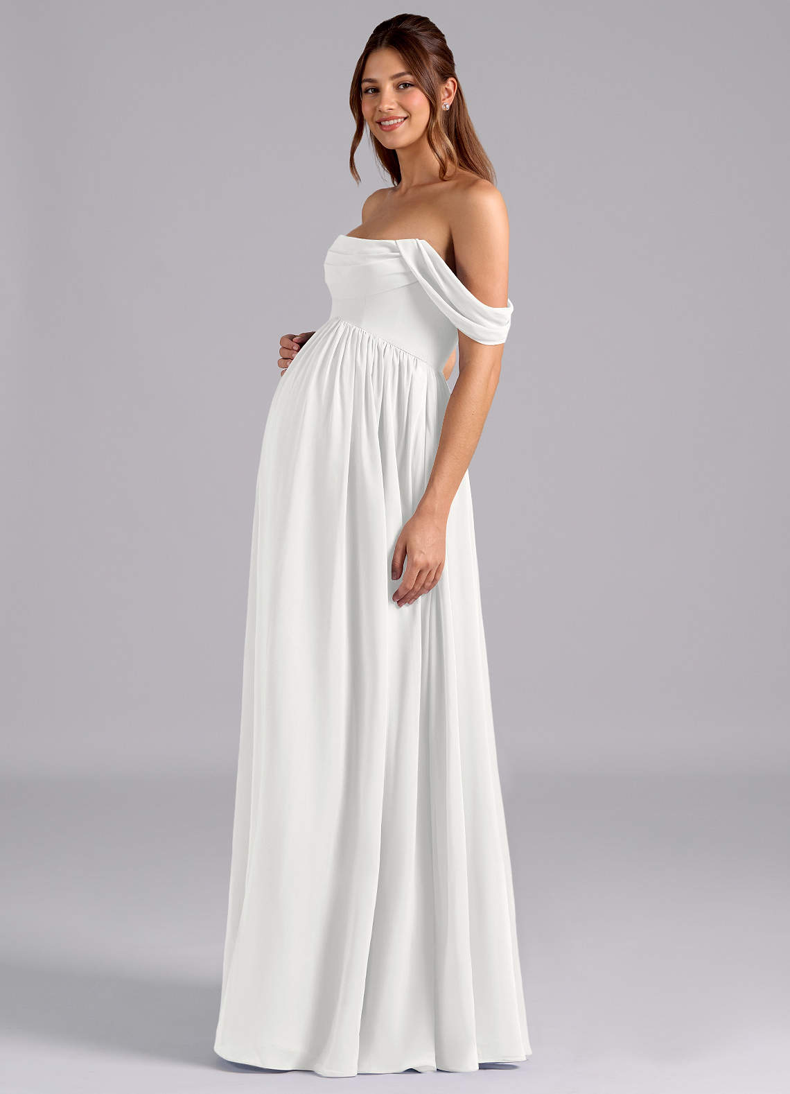 Azazie Saige Gravid brudtärna klänningar Klä A-Linje Plisserad Golvlängd Chiffong image4