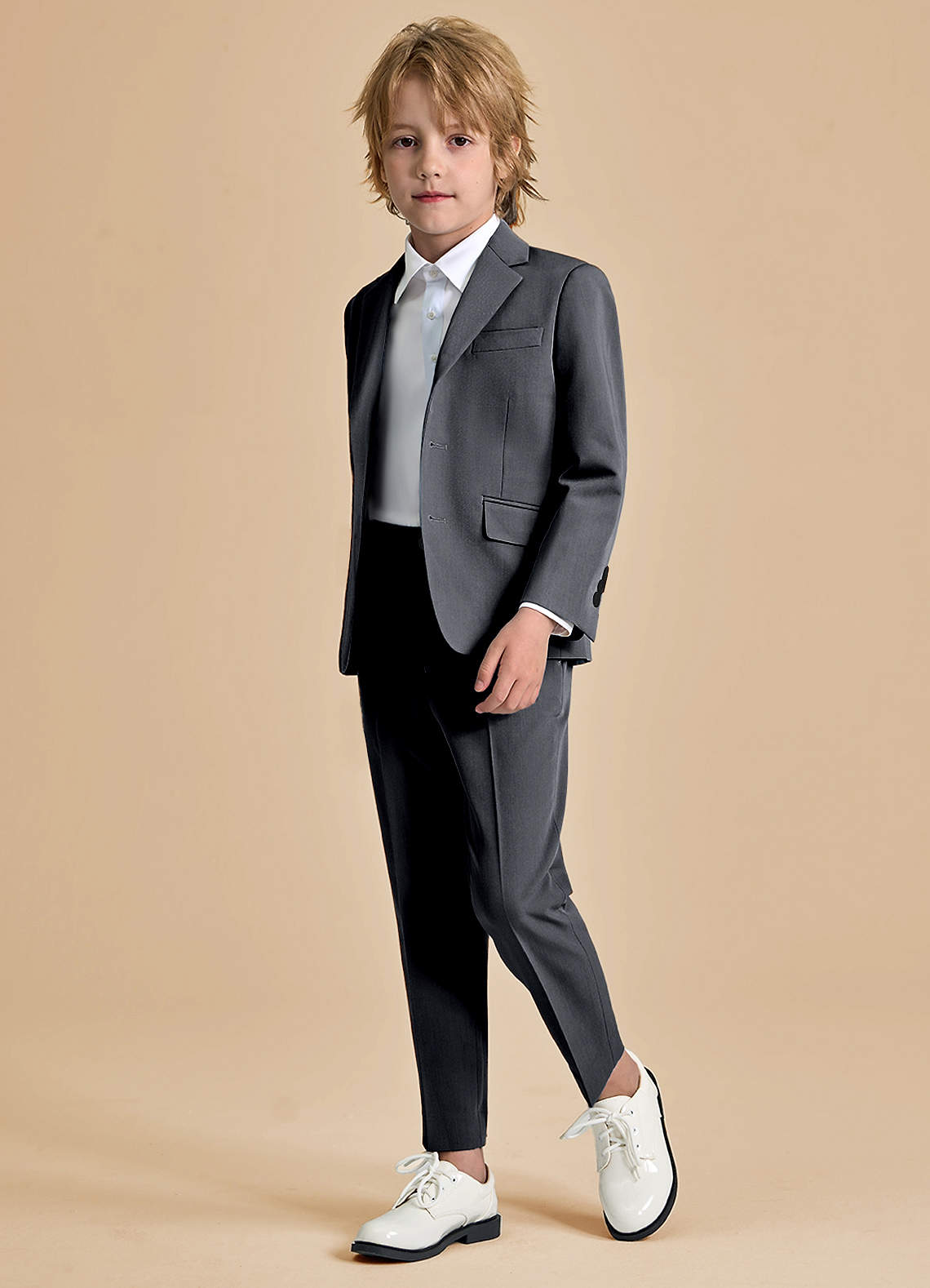 front Oliver Boys Charcoal 2-Piece Suit