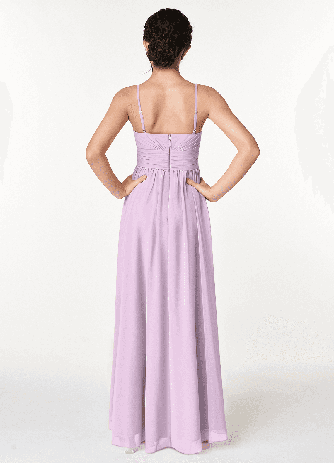 Azazie Catalina Junior Frosted Lilac A-Line Ruched Chiffon Dress image1