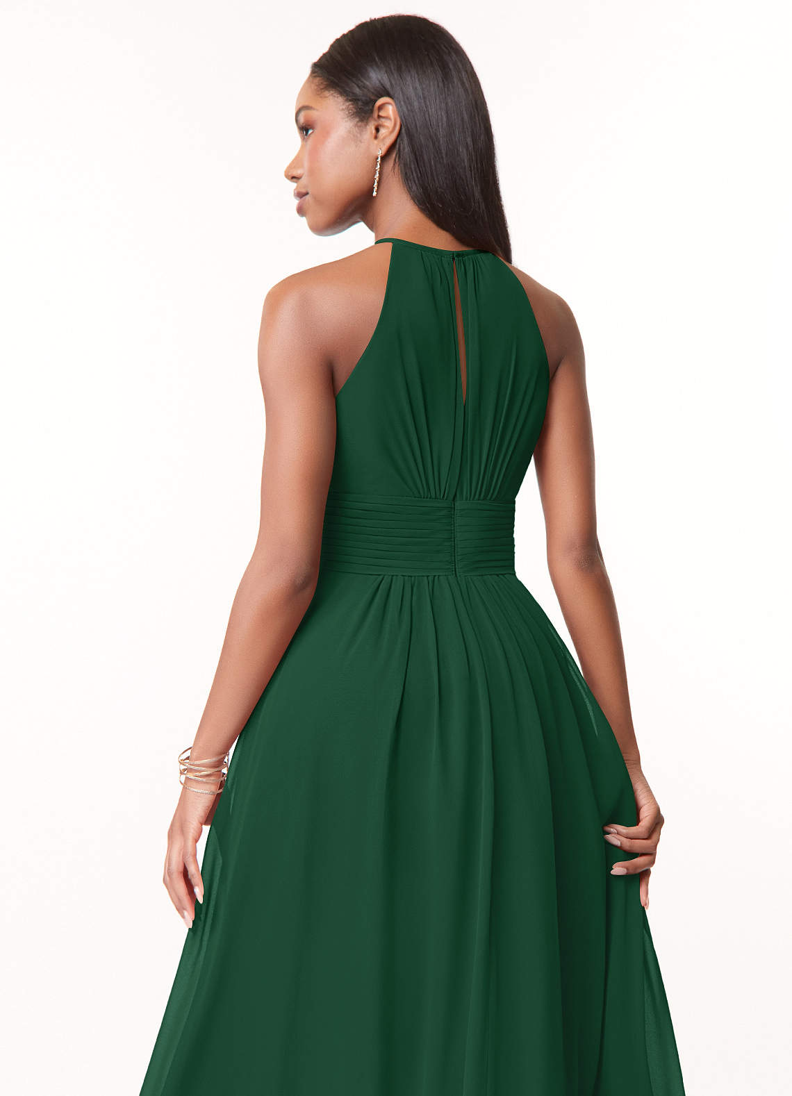 Azazie Bonnie Bridesmaid Dresses Dark Green A-Line Keyhole Ruched Chiffon Dress image3