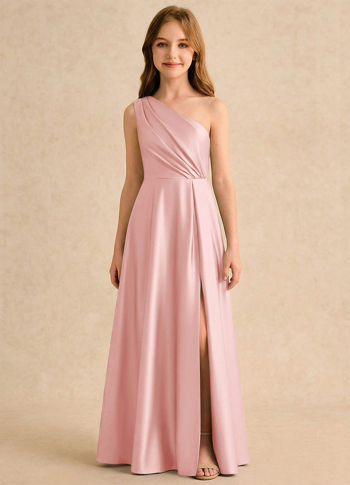 Azazie Puddles Girls Formal Flower Girl Klänningar Klänning A-Line i Stretch Satin One-shoulder image5