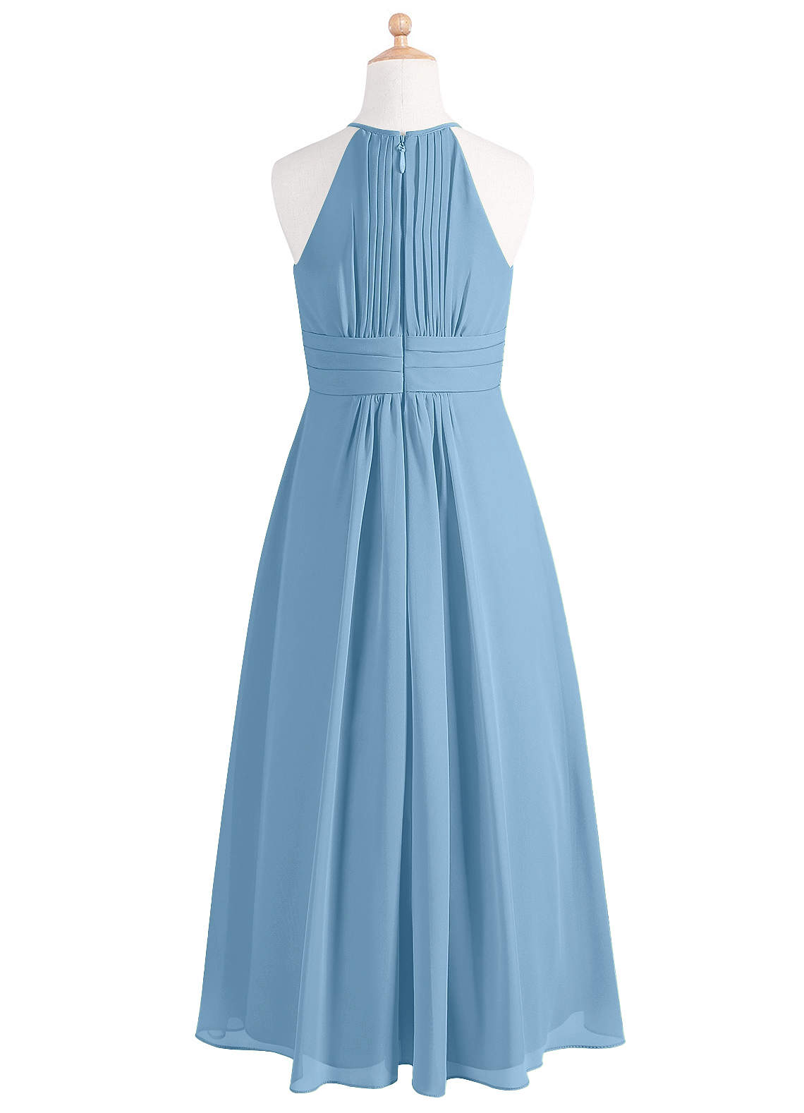 Azazie Bonnie Junior Steel Blue A-Line Pleated Chiffon Dress image5