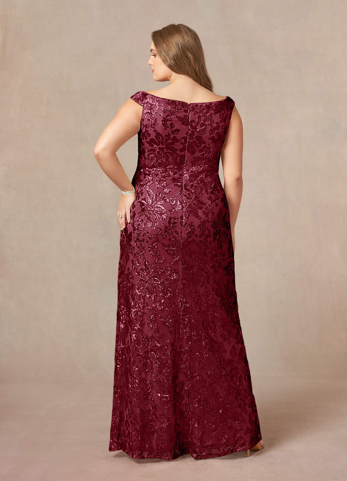 Azazie Porcelain Mother of the Bride Dresses Burgundy A-Line Off the Shoulder Lace Dress image9