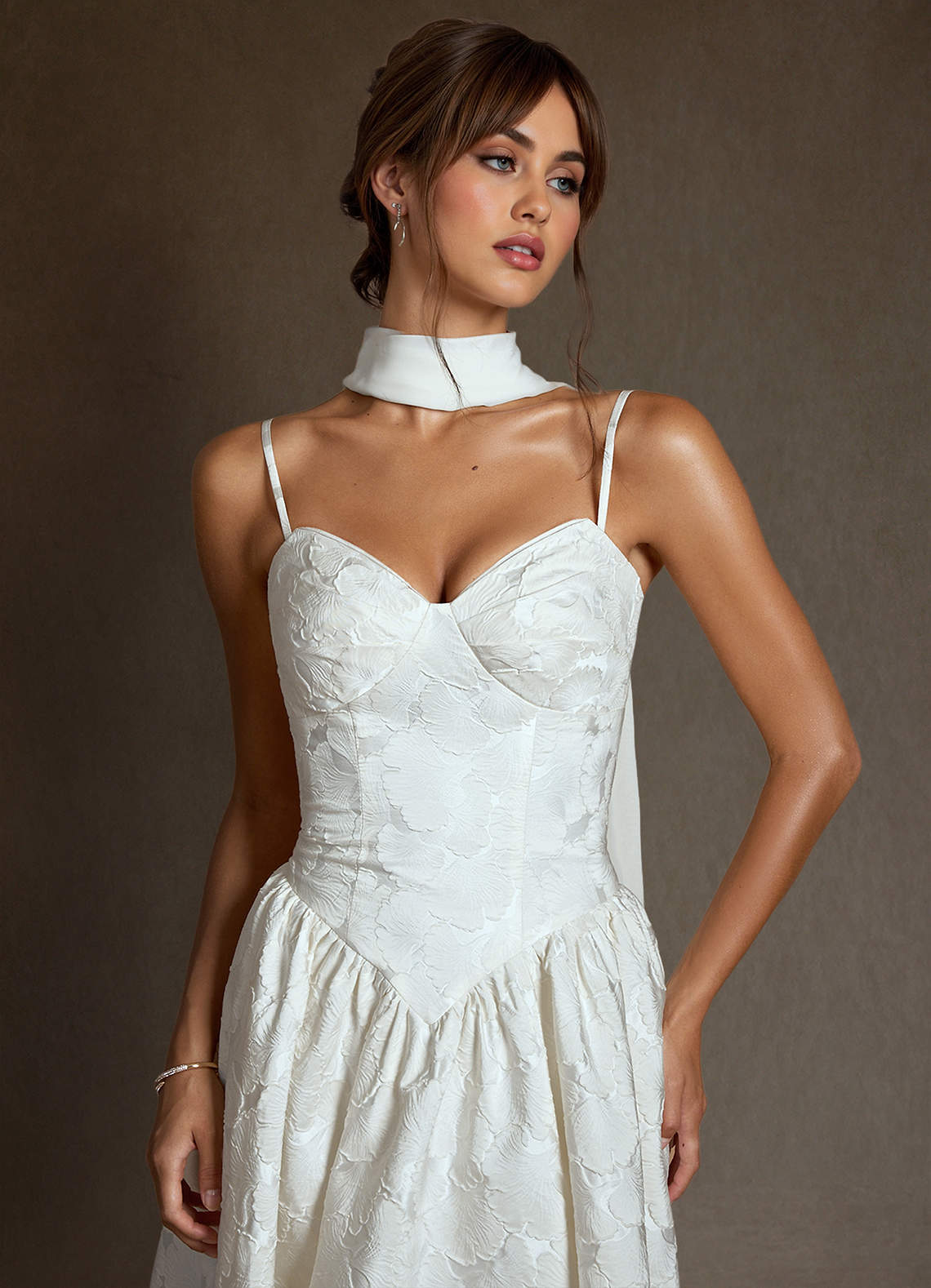 Azazie Devam Wedding Dresses Diamond White A-Line Strapless Floral Jacquard Dress image5