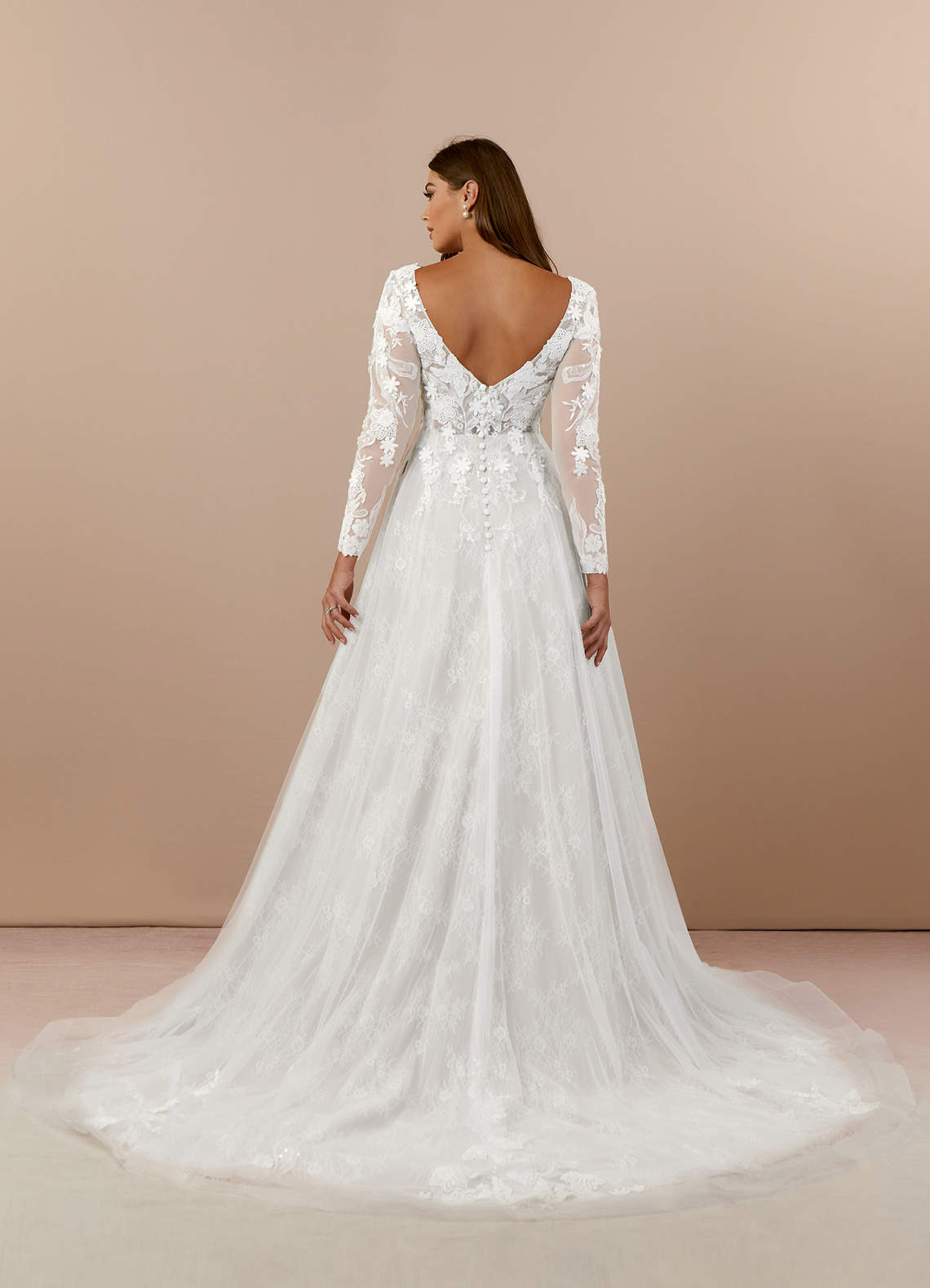 Azazie Leila Wedding Dresses Diamond White A-Line V-Neck Sequins Tulle Dress image5