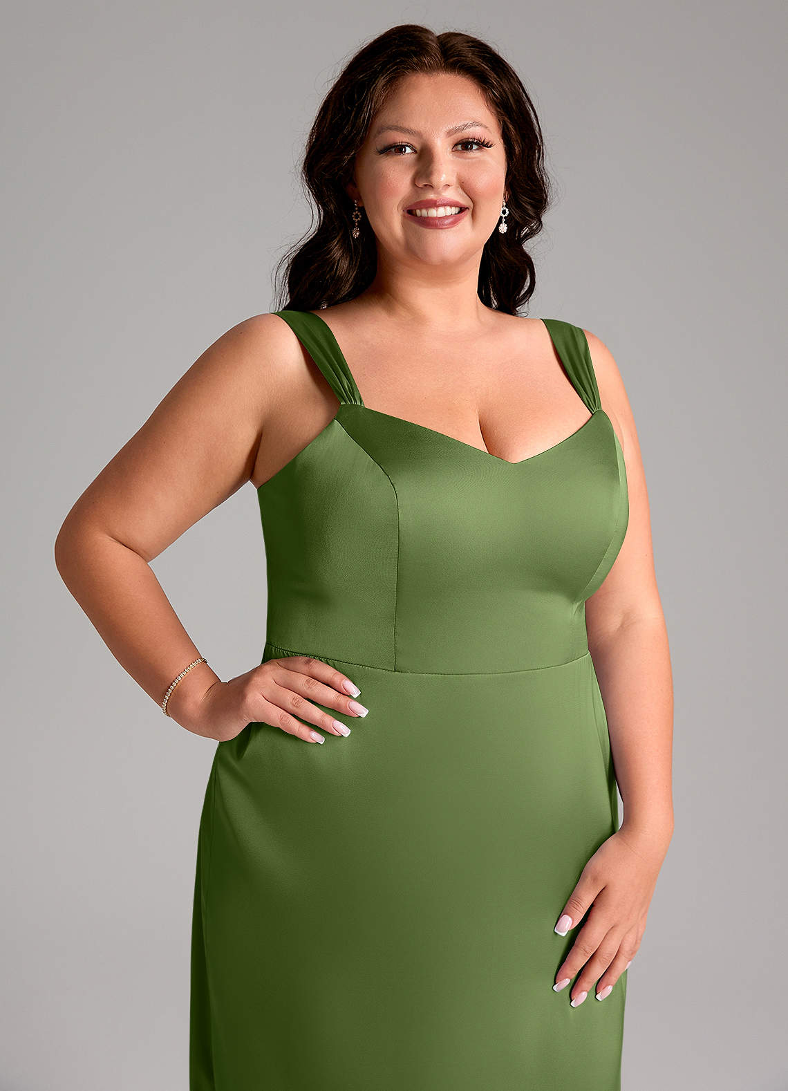 Azazie Denice Suknie dla druhen Osłona Pofałdowany Satyna elastyczna Do ziemi Sukienka image6