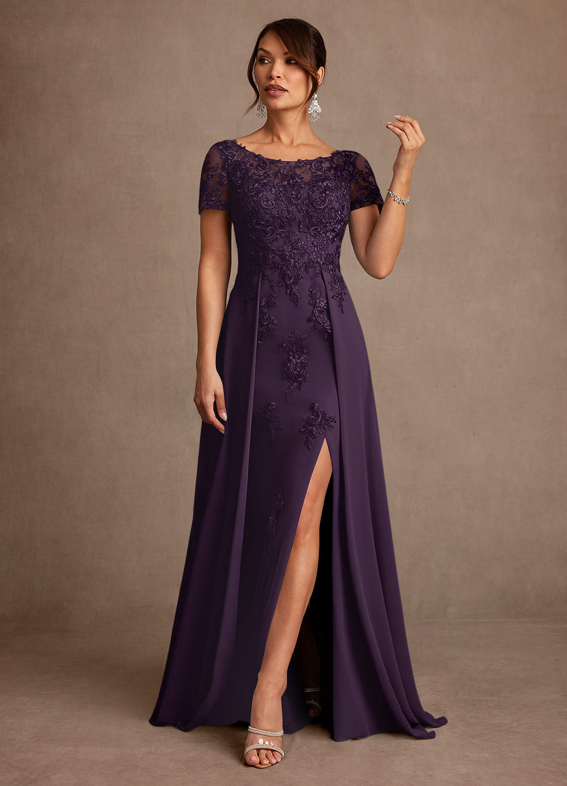Azazie Alva Mother of the Bride Dresses Plum A-Line Lace Dress image3