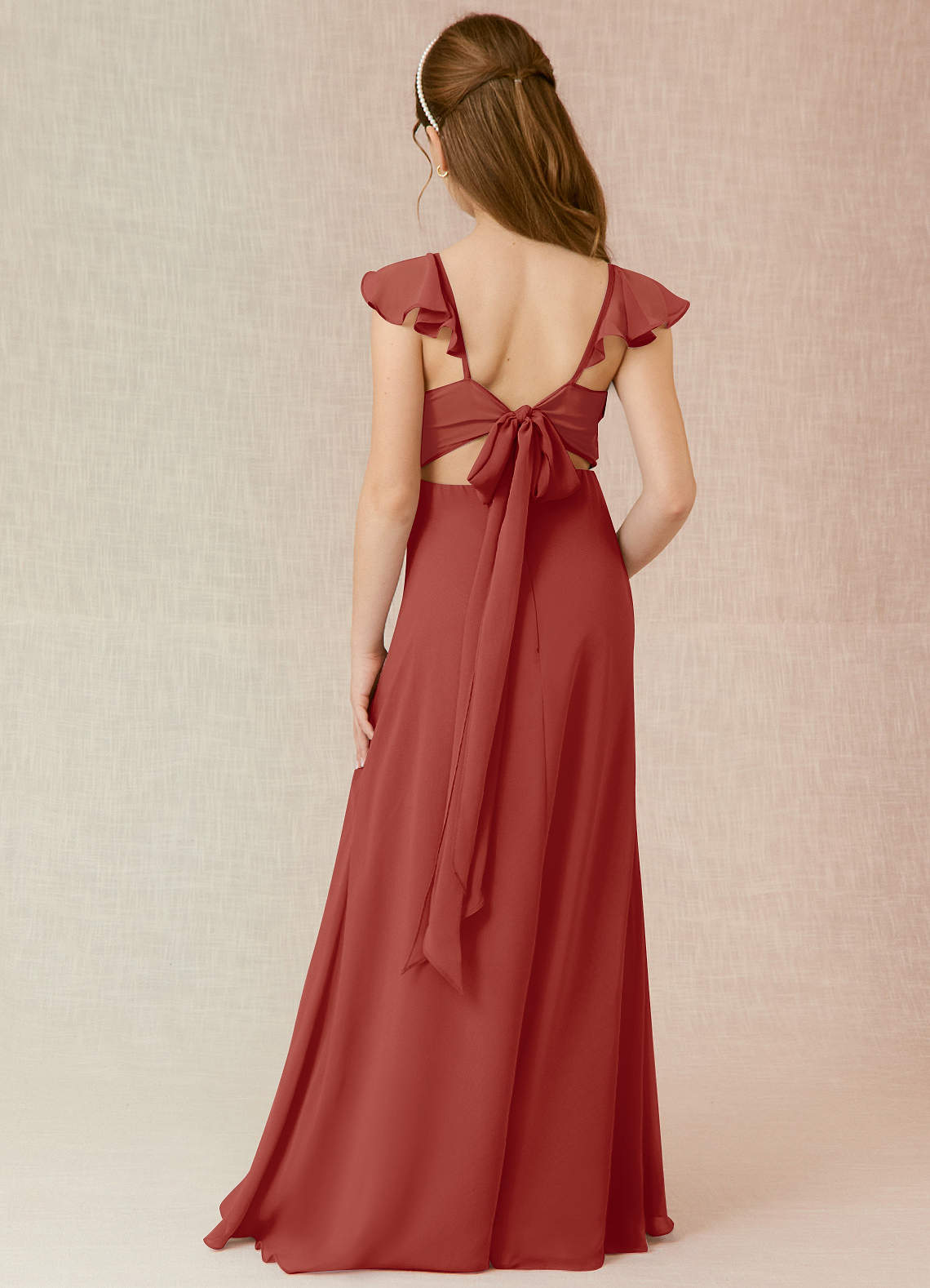 Azazie Everett Junior Terracotta A-Line Chiffon Dress image1