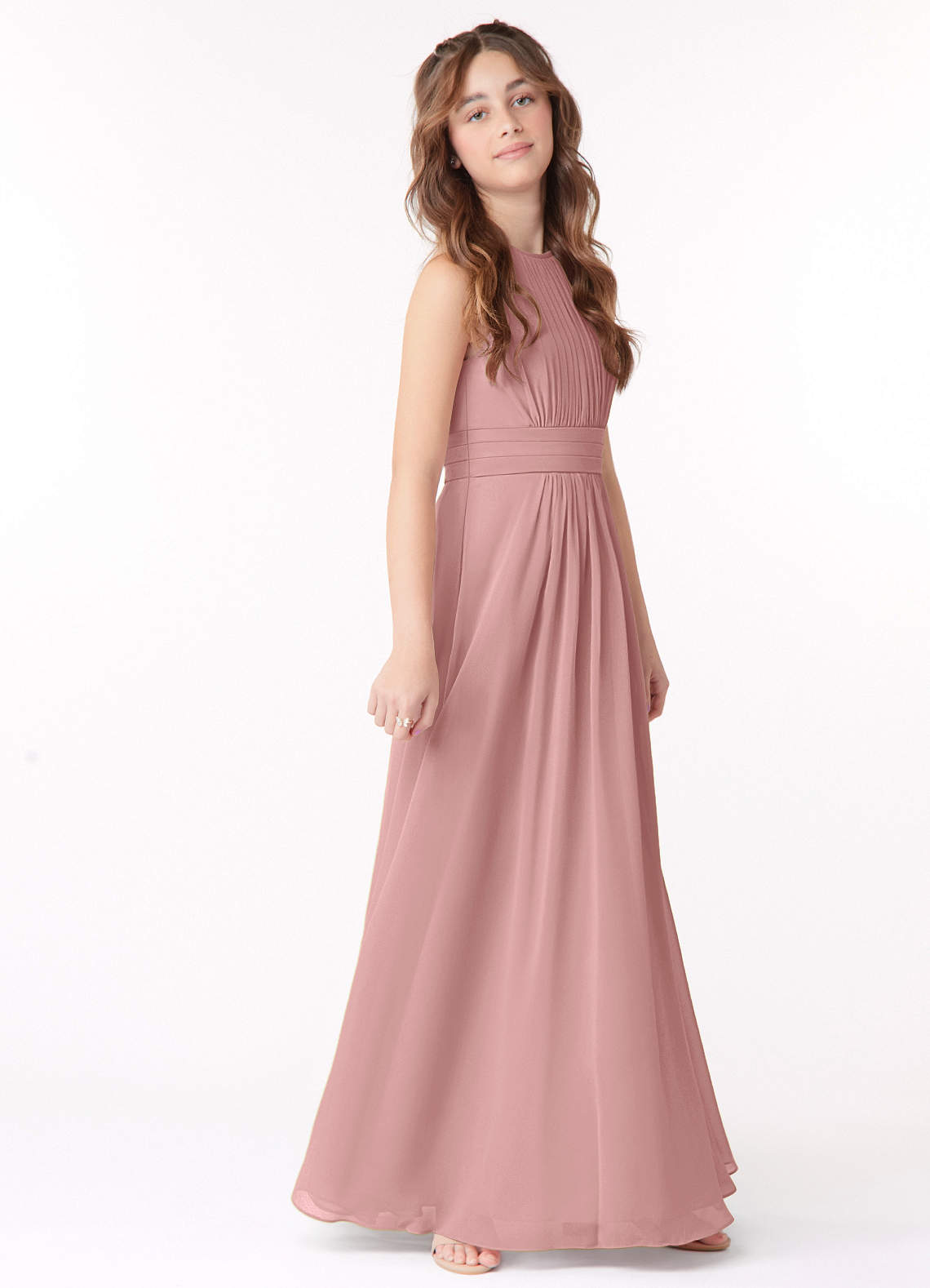 Azazie Bonnie Junior Dusty Rose A-Line Pleated Chiffon Dress image1