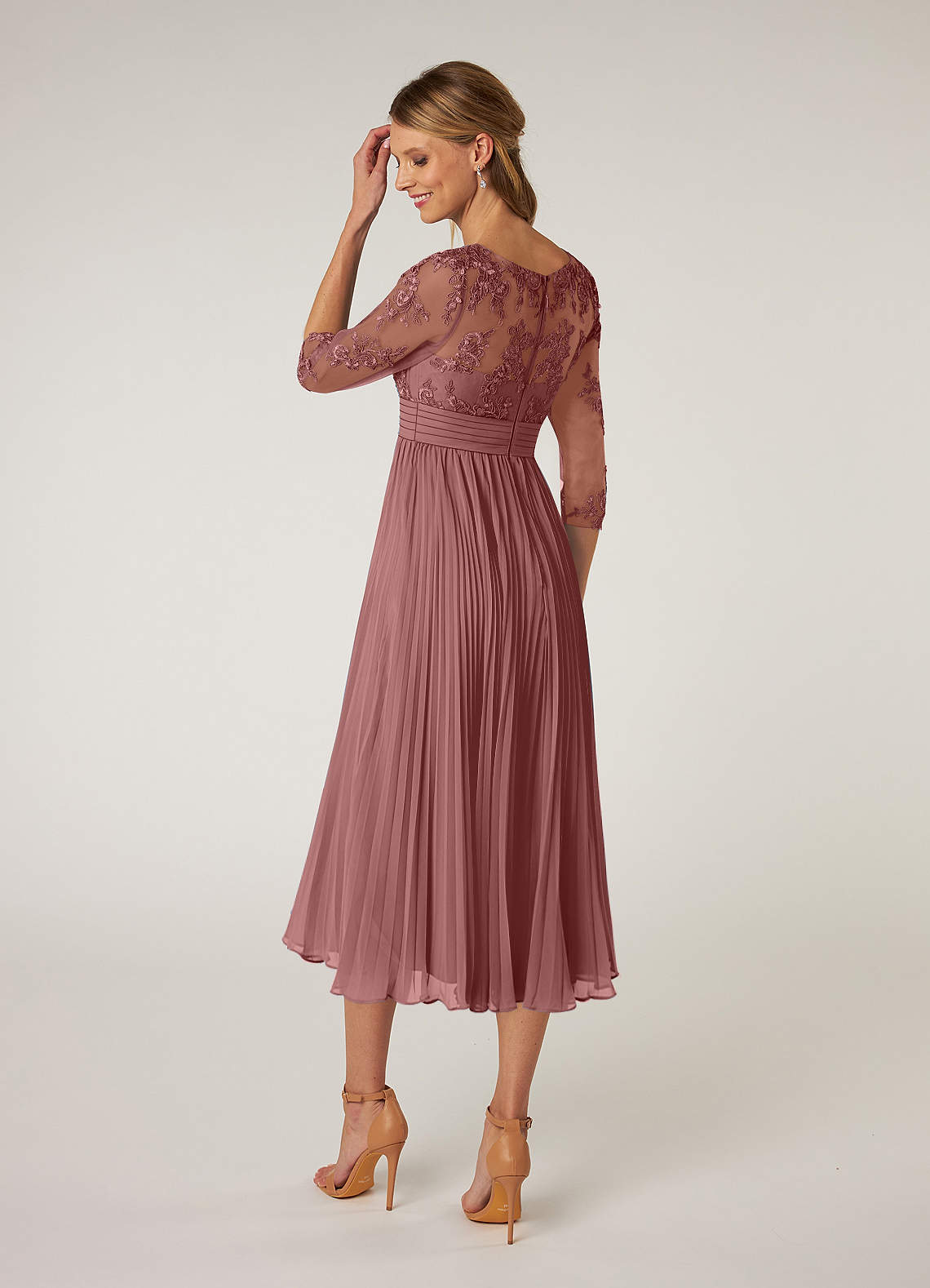 Azazie Tutu Mother of the Bride Dresses Desert Rose A-Line Boatneck Lace Chiffon Dress image3