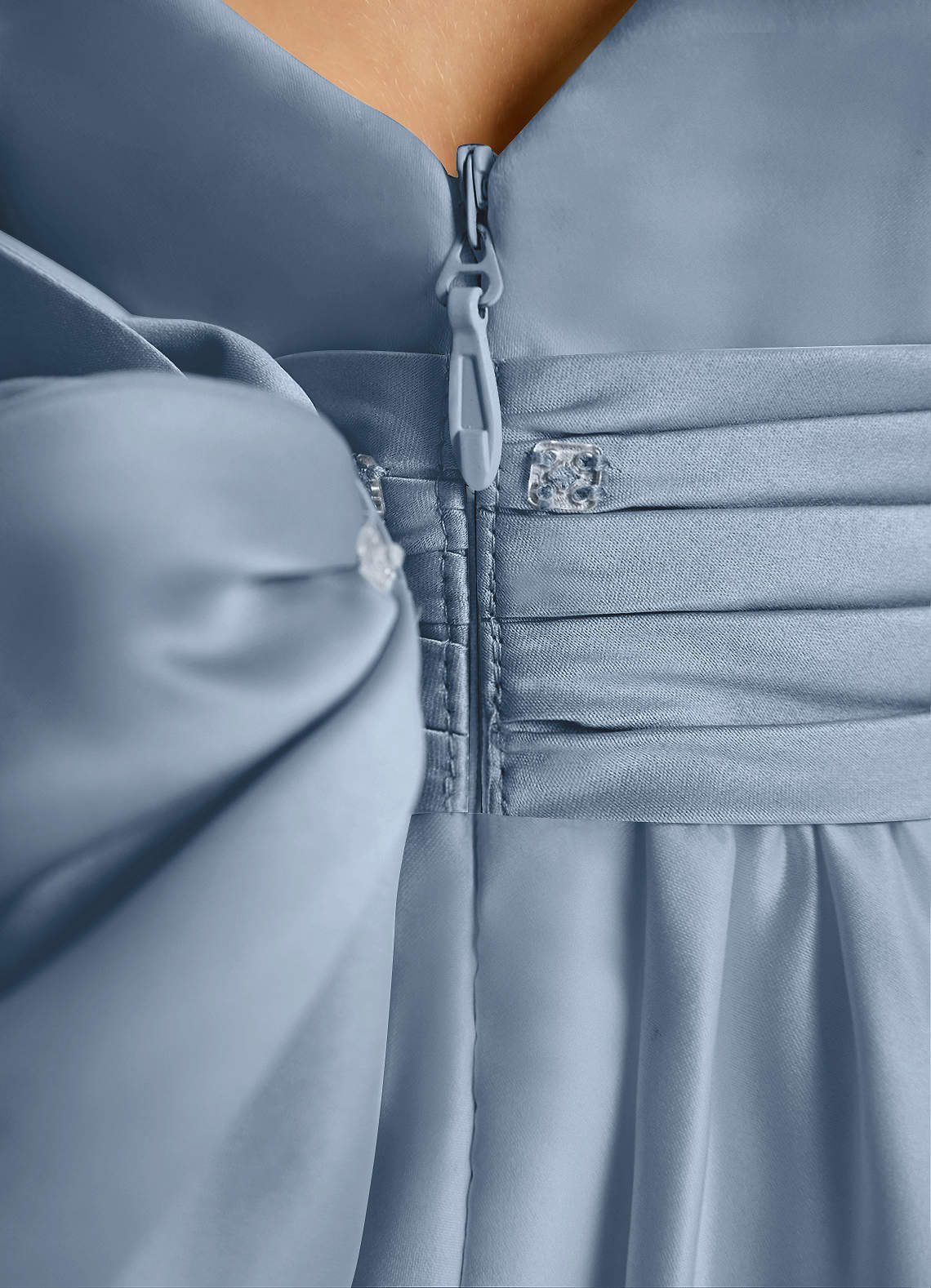 Azazie Sosie Robe Demoiselle D'honneur Fillette Robe Trapèze en Mat Satiné Plissée Bleu Poussiéreux Bleu Poussiéreux image5