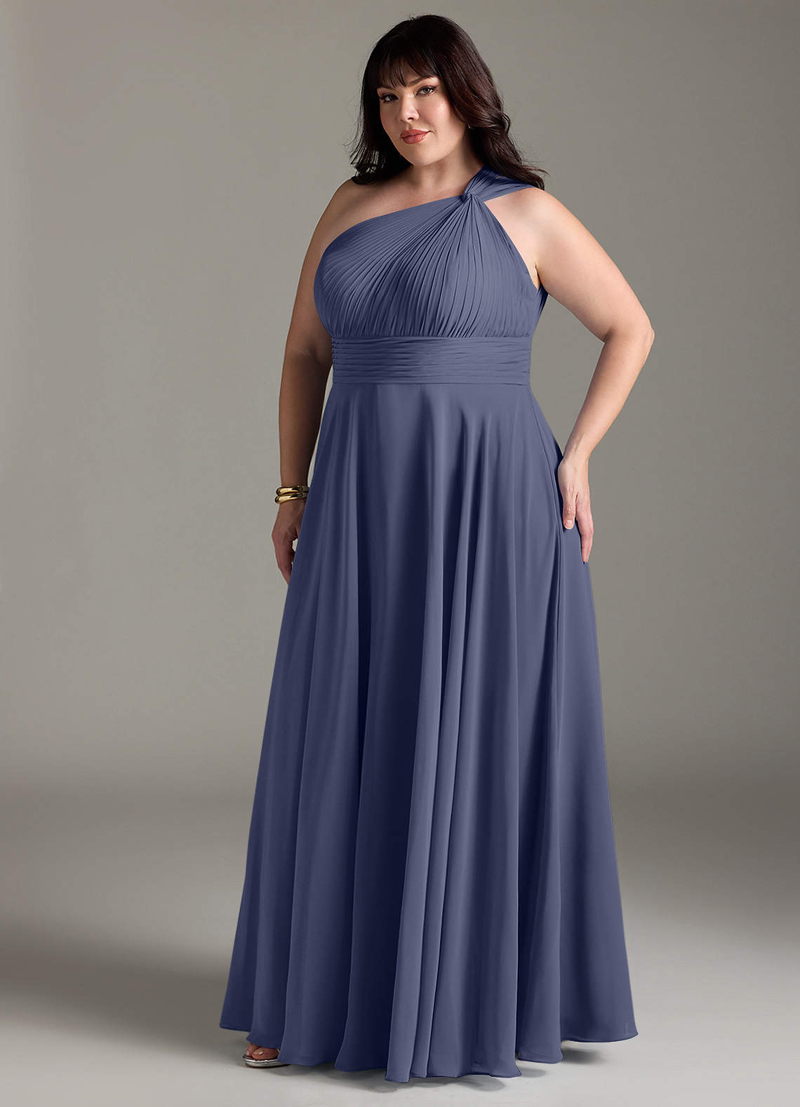 Azazie Charlize Bridesmaid Dresses Stormy A-Line One Shoulder Chiffon Dress image10