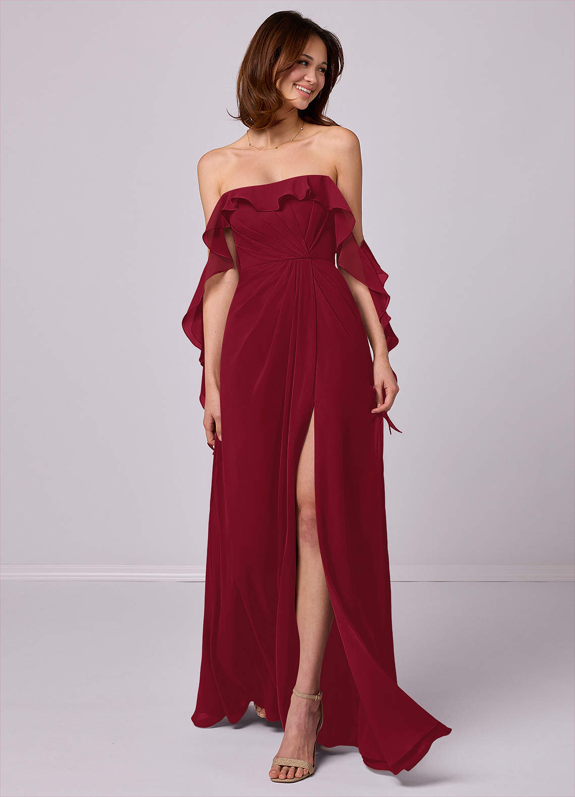 Barbie  AZAZIE 1019 Ready to Ship Burgundy Chiffon Bridesmaid Dresses |  Azazie