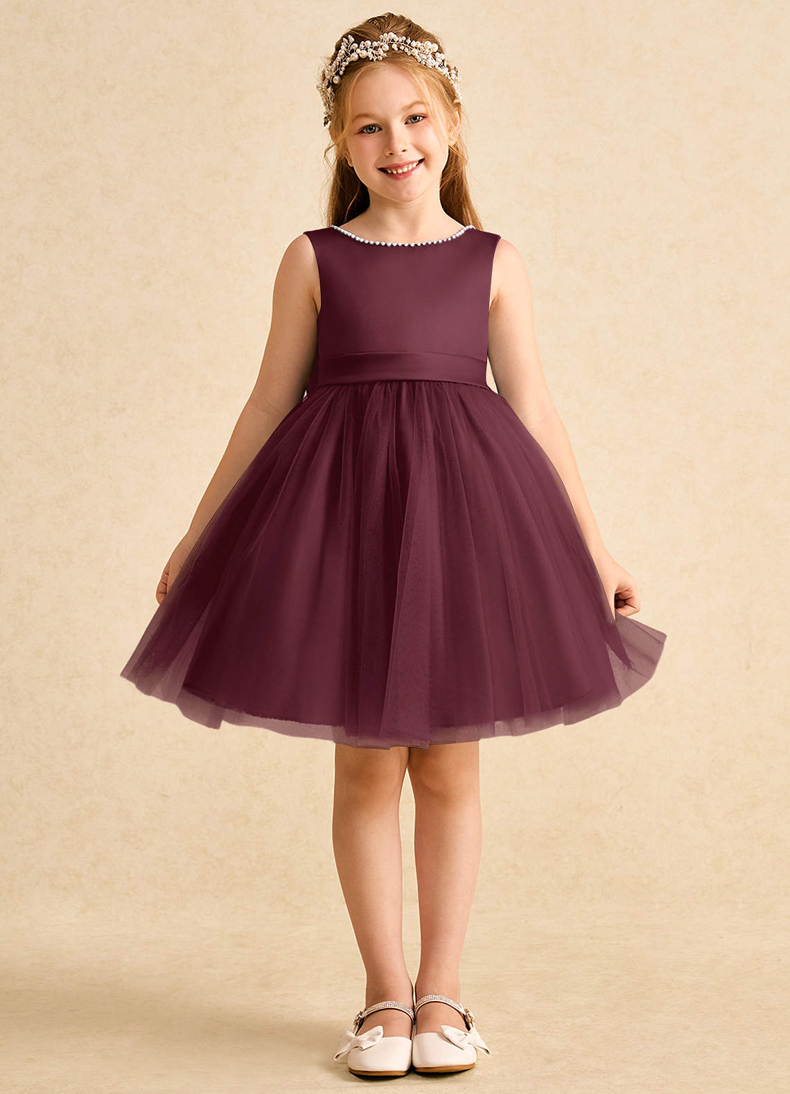 Azazie Jani Cabernet A-Line Bow Tulle Dress | Azazie CA
