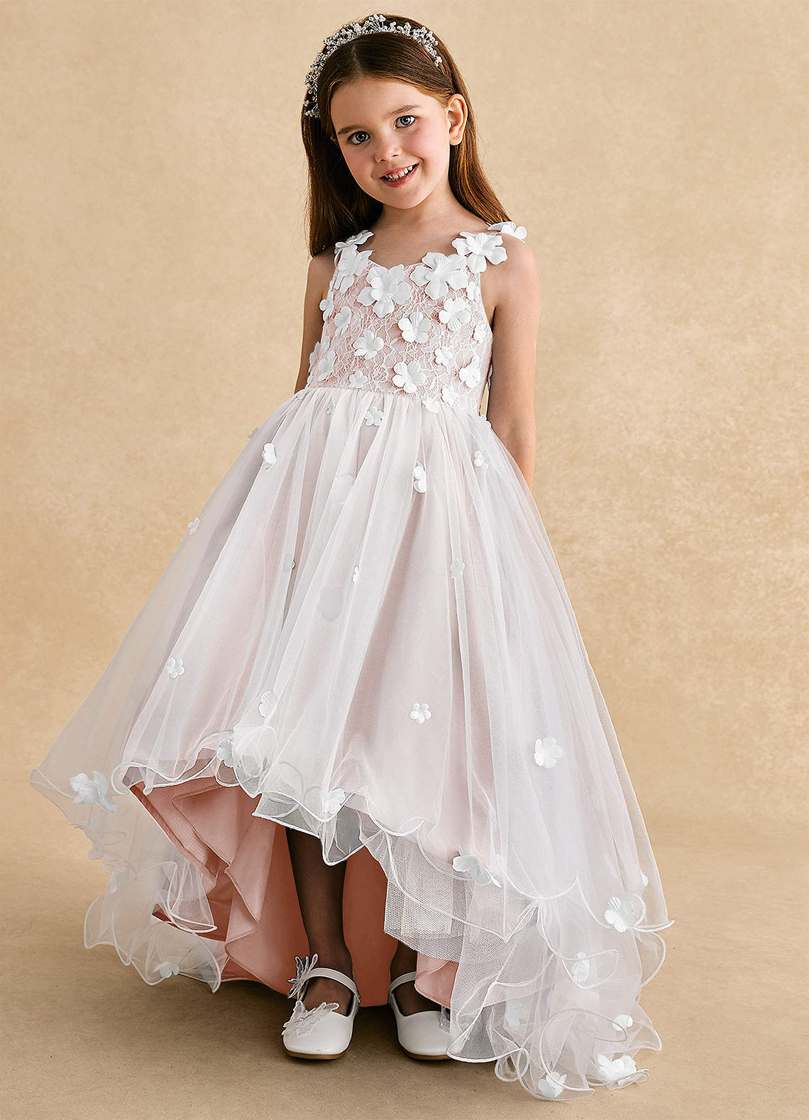 Azazie Celia Flower Girl Dresses Blushing Pink A-Line Lace Tulle Dress image5