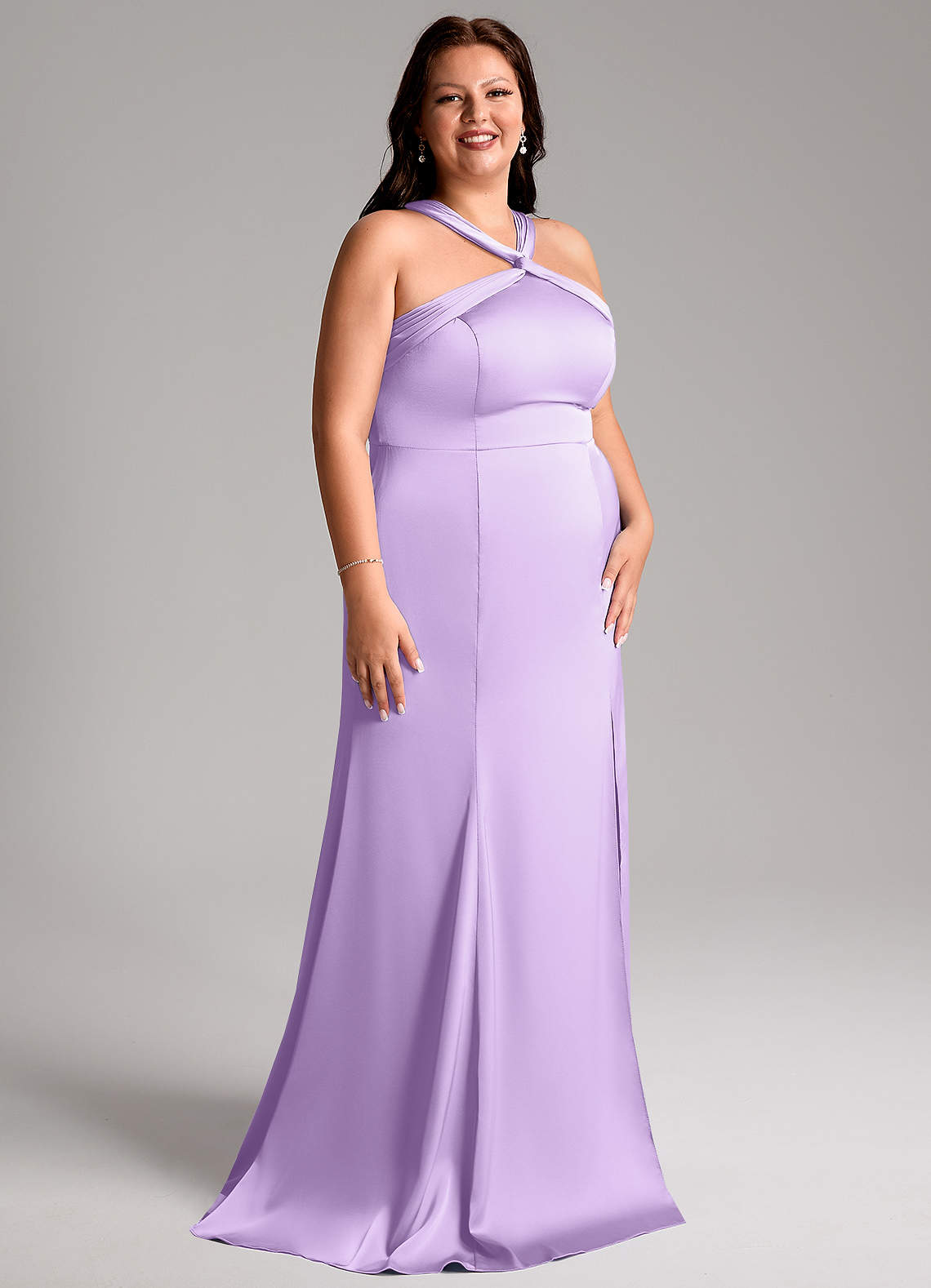 Azazie Rue Bridesmaid Dresses Lilac Mermaid Pleated Stretch Satin Dress image11