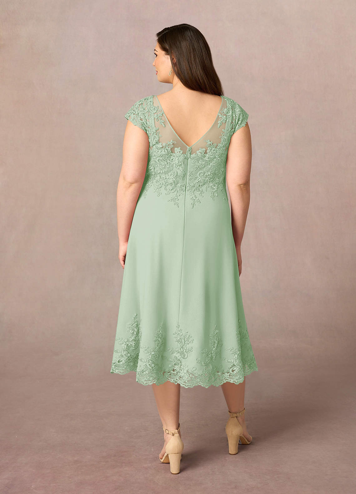 Azazie Terrano Mother of the Bride Dresses Dusty Sage A-Line Scoop Lace Dress image7