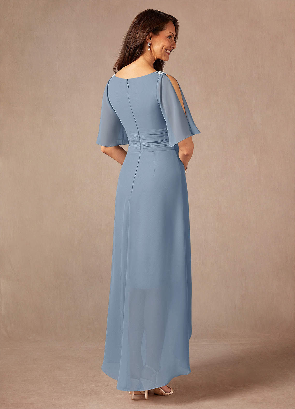 Azazie Pascual Mother of the Bride Dresses Dusty Blue A-Line Pleated Chiffon Dress image1