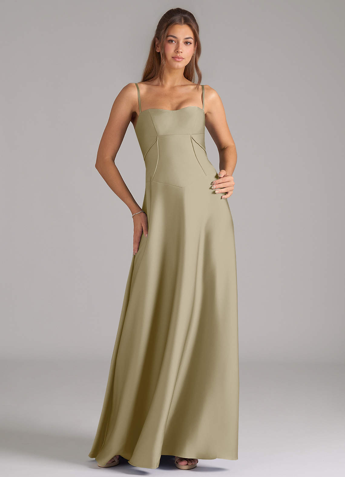 Azazie A-Line Sweetheart Floor-Length Stretch Satin Bridesmaid Dresses - Moss Green