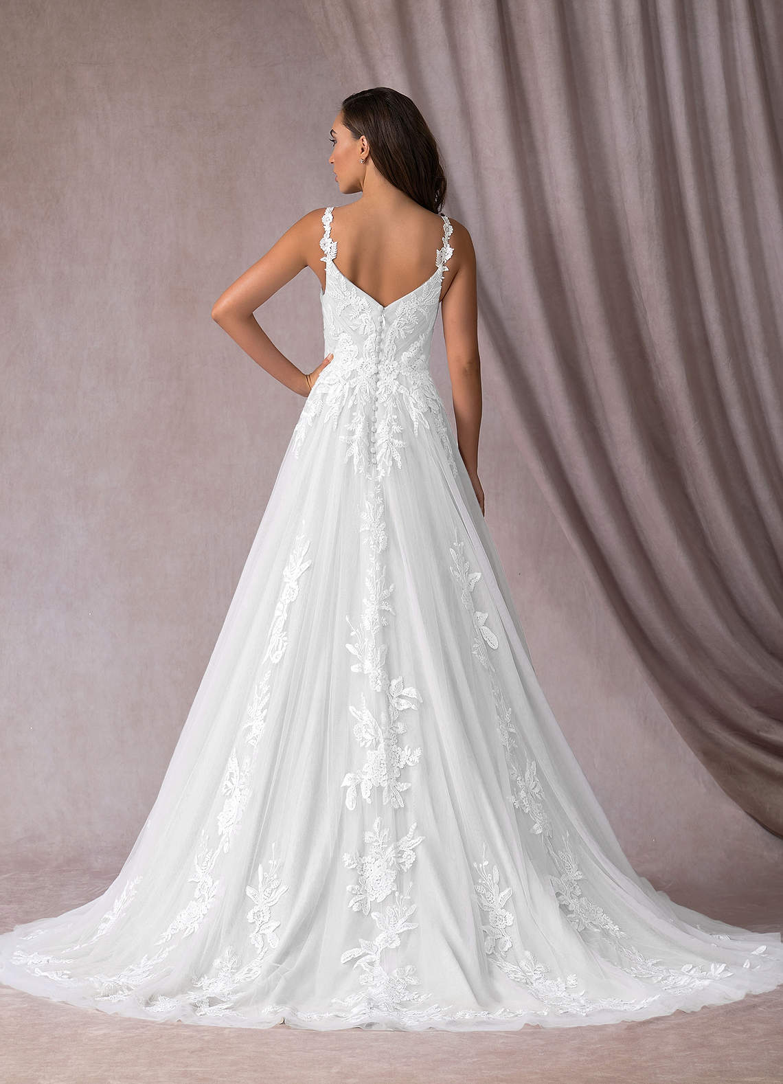 Azazie Delaina Wedding Dresses Diamond White A-Line V-Neck Sequins Tulle Dress image2