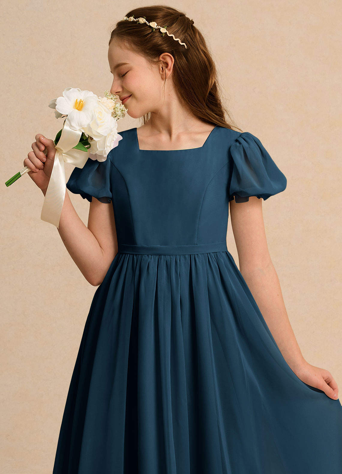 navy childrens bridesmaid dresses Azazie Lilia Girls Formal Dark A-Line with Sleeves Chiffon Dress lovely lace bodice Elsin Missoni Mare Short Beach Size:5/6y