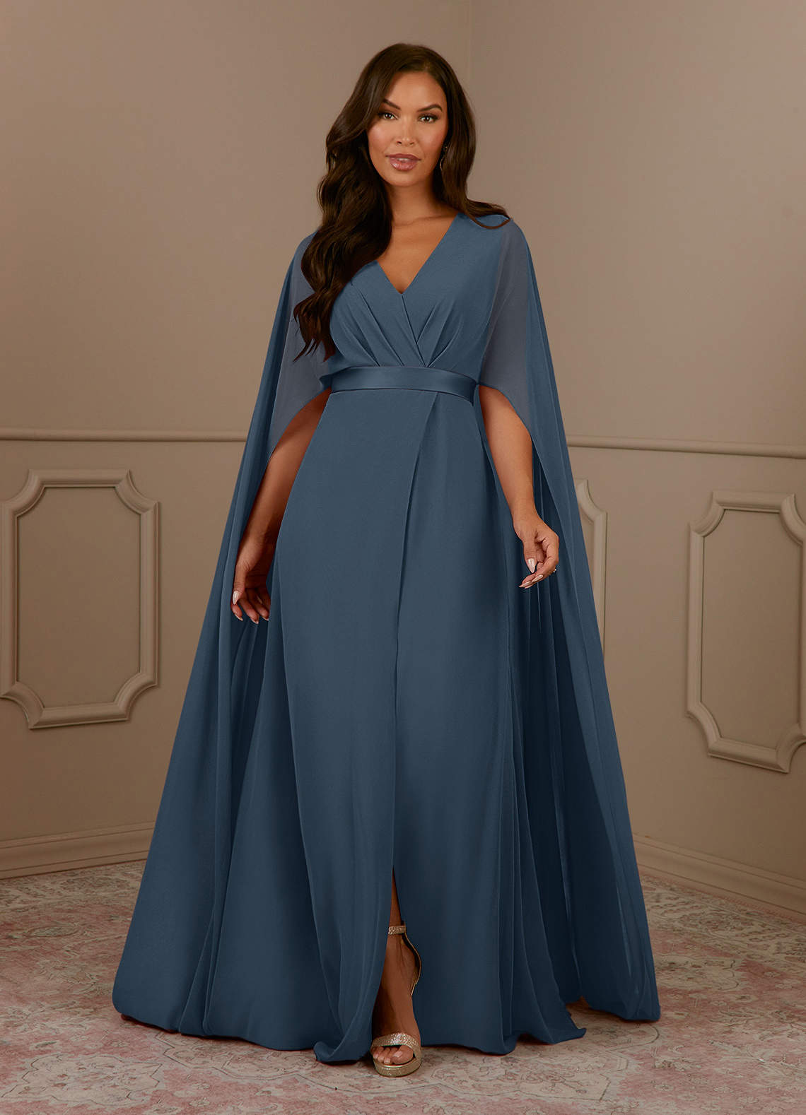 Azazie Isa Neptune A-Line V-Neck Pleated Chiffon Dress | Azazie