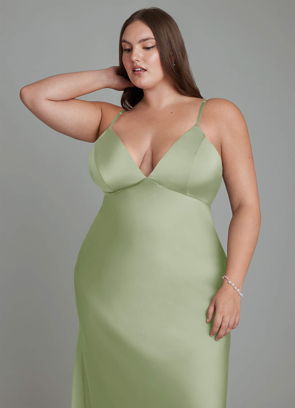 Azazie Stefania Bridesmaid Dresses Dusty Sage A-Line Stretch Satin Dress image12