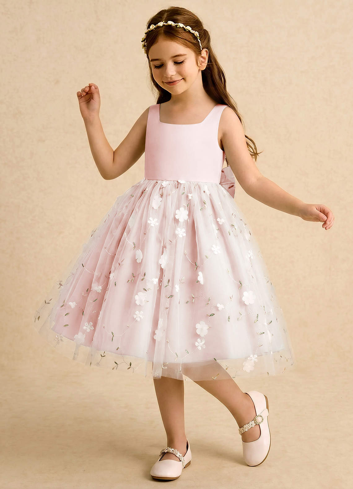 Azazie Bean Vestidos de florista Vestido Rosa Corado de Tule de Vestido de baile com Arco image3