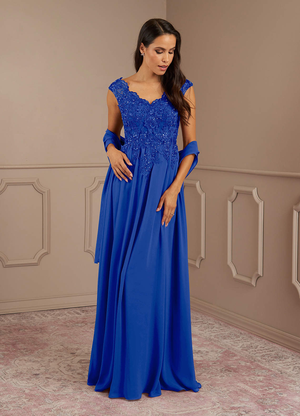 Azazie Amethyst Mother of the Bride Dresses Royal Blue A-Line V-Neck Sequins Chiffon Dress image1
