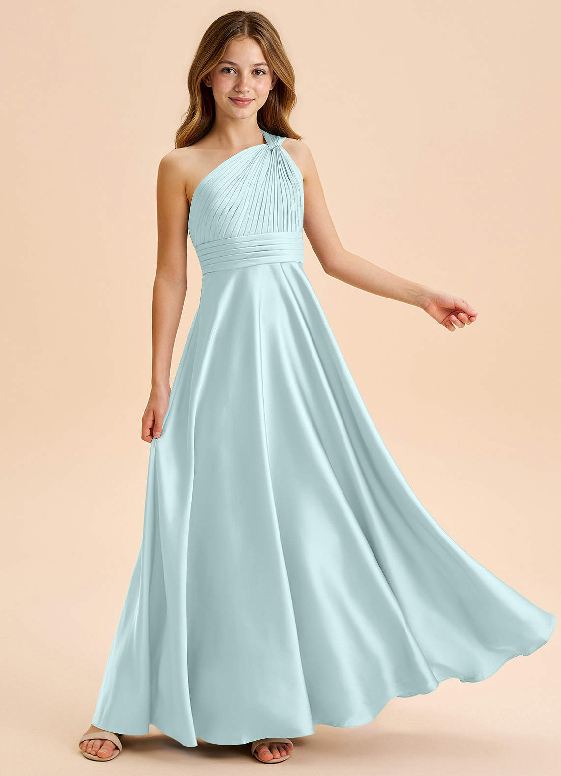 sea glass bridesmaid dress Azazie Charlize Junior seaglass wedding colors