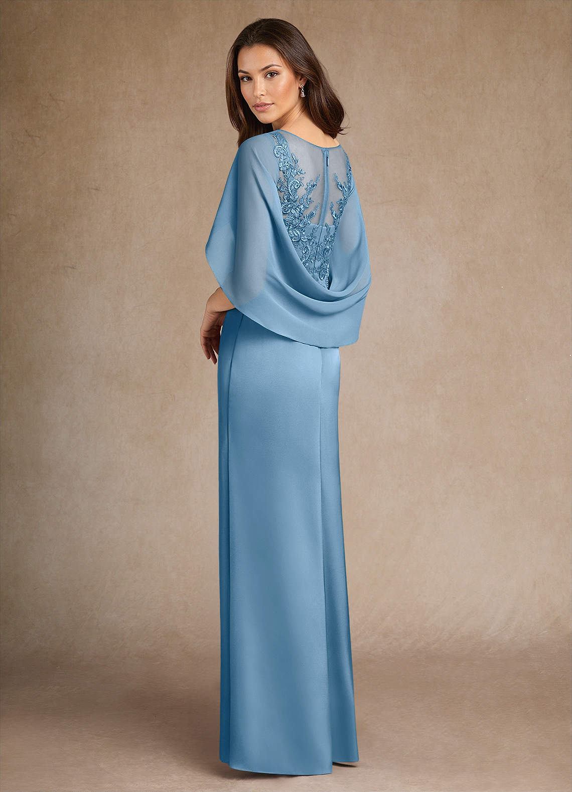 Azazie Hera Mother of the Bride Dresses Steel Blue A-Line Lace Stretch Satin Dress image2