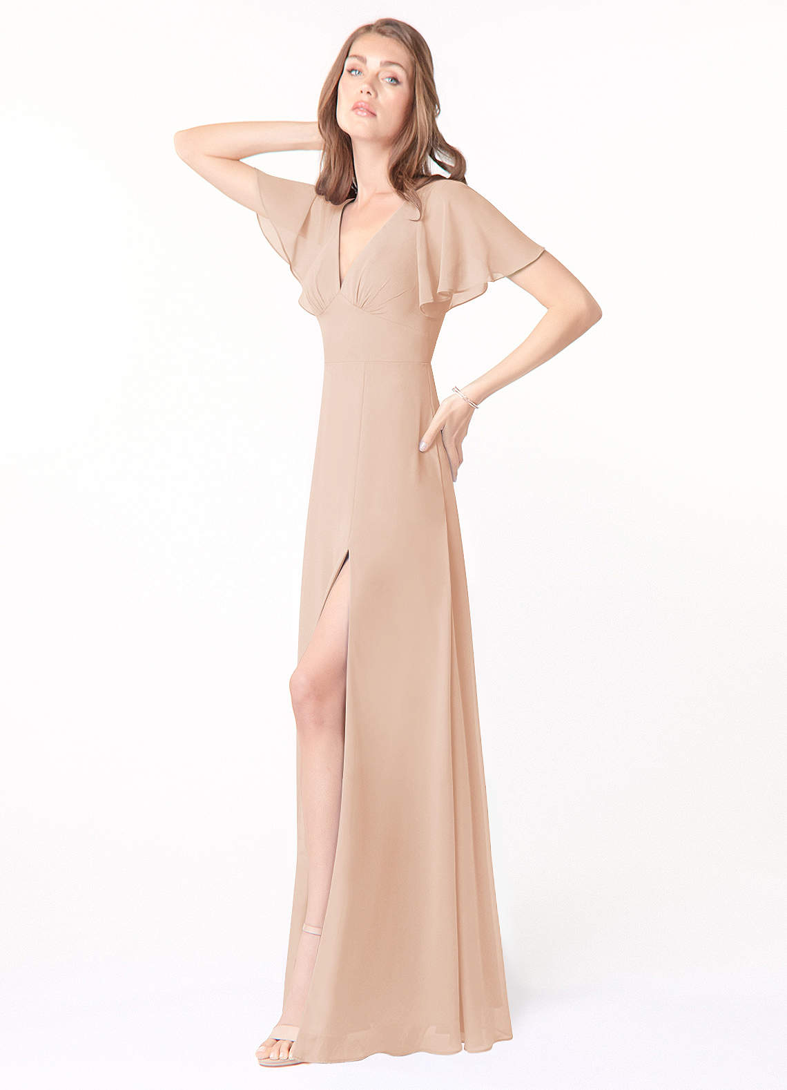 Azazie Kimber Bridesmaid Dresses English Rose A-Line Flounce Sleeve Chiffon Dress image2