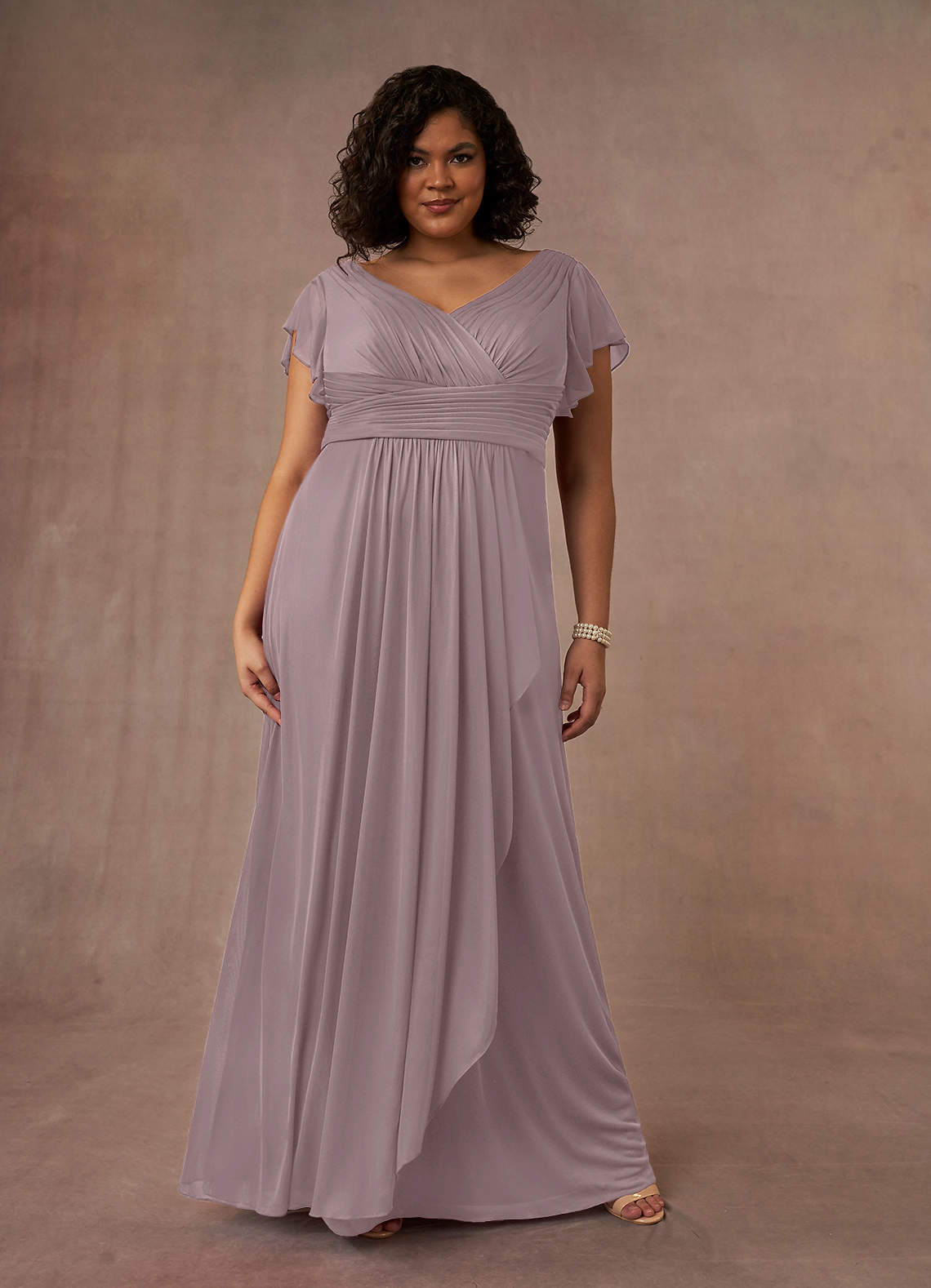 Azazie Reneya Kleider für die Brautmutter A-Linie Plissee Gittergewebe Kleid Dämmerung image1
