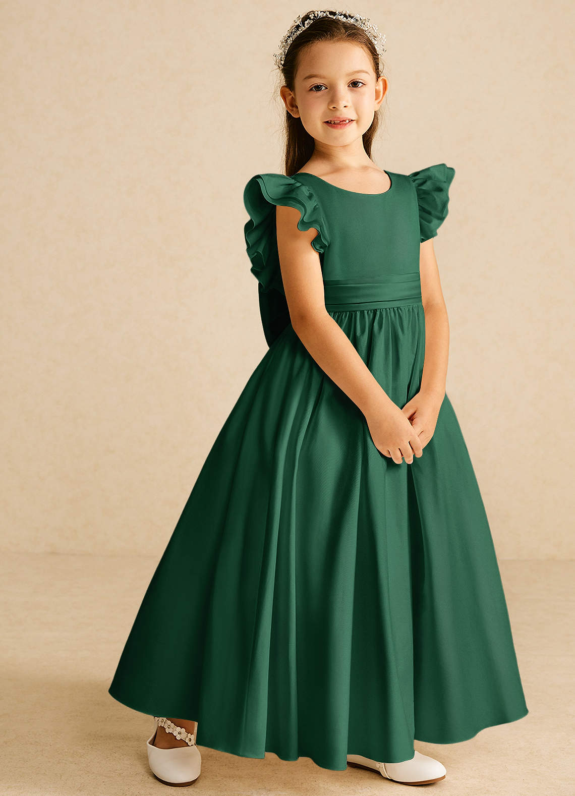 Azazie Piglette Flower Girl Klänningar Klä A-Line i Matt satäng Rosett image4