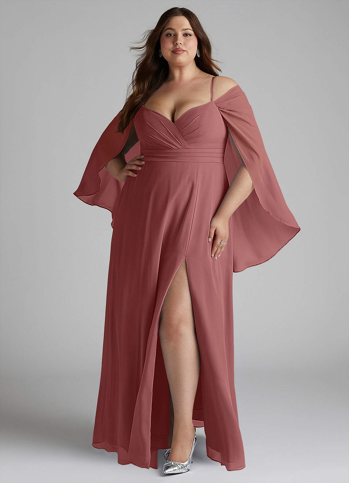 Azazie Cienna Robes de demoiselle d'honneur Robe Trapèze en Mousseline de soie Manche longue Améthyste image1