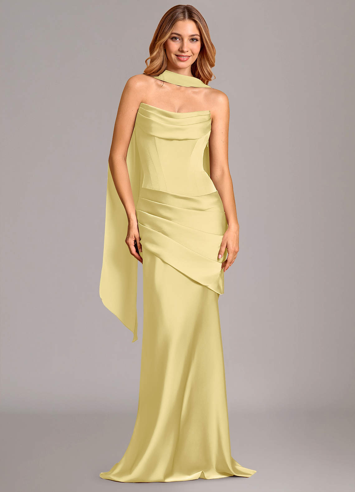 Azazie Pelagia Vestidos de madrinha de casamento Vestido Sorvete De Limão de Cetim elástico de sereia com Espartilho image1