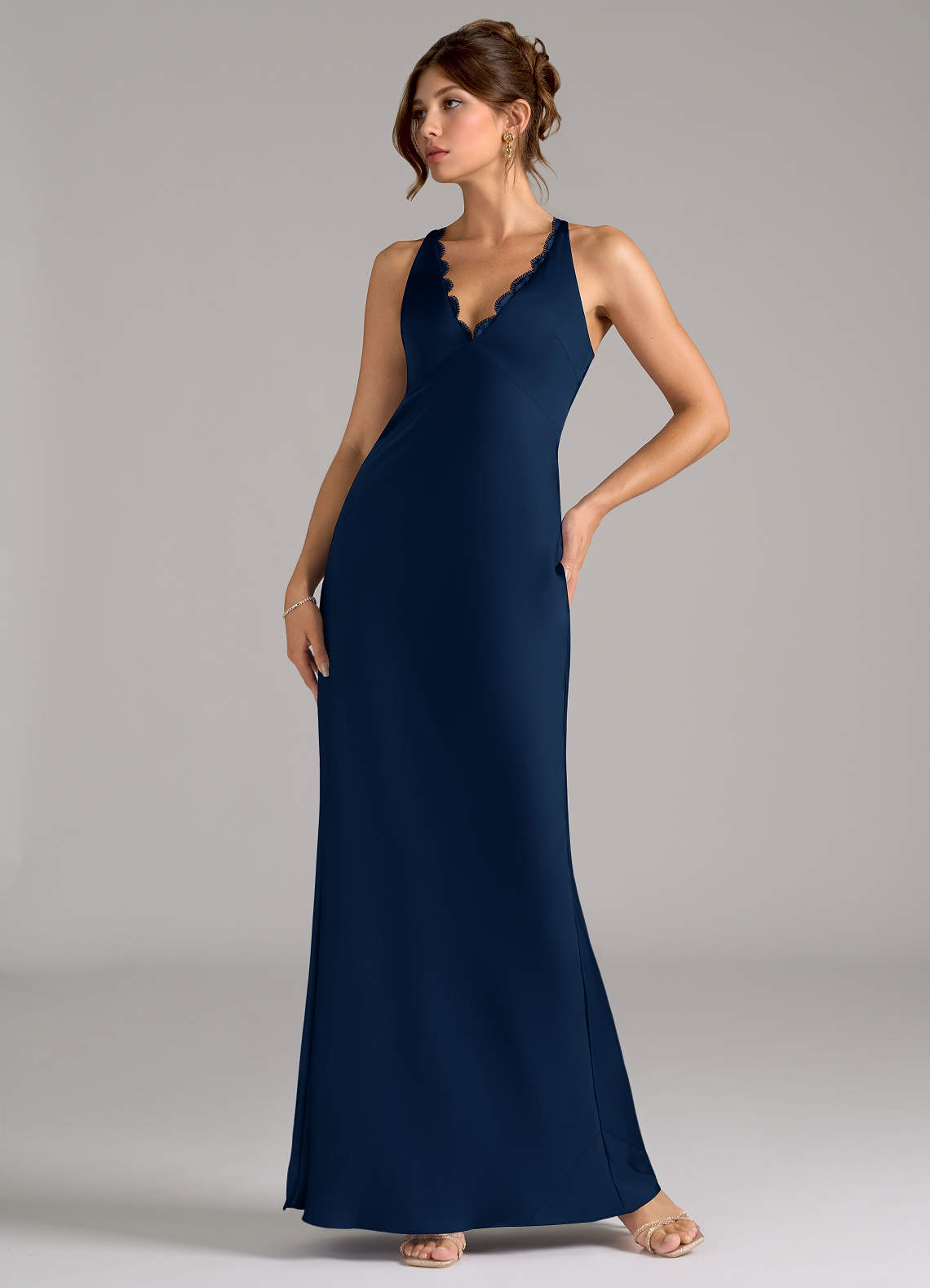 Azazie Tianna Bridesmaid Dresses Dark Navy A-Line Stretch Satin Dress image1