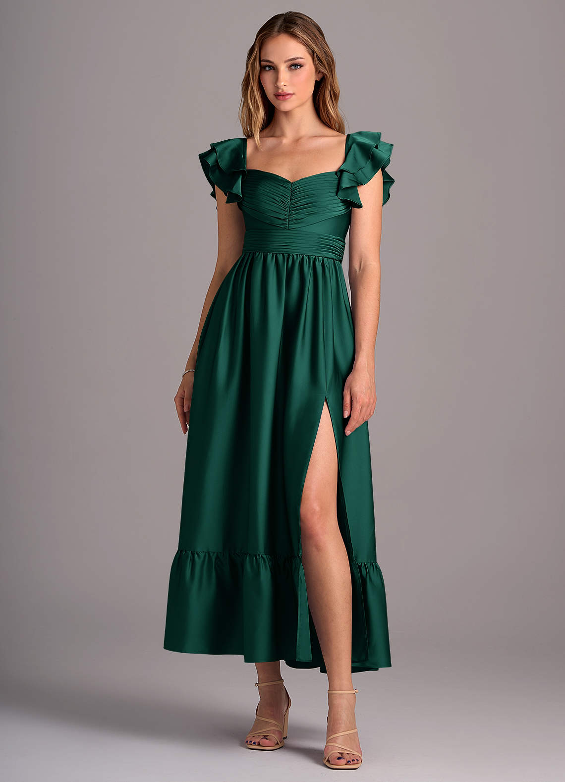 Azazie Anaya Bridesmaid Dresses Emerald A-Line Sweetheart Neckline Stretch Satin Convertible Dress image1