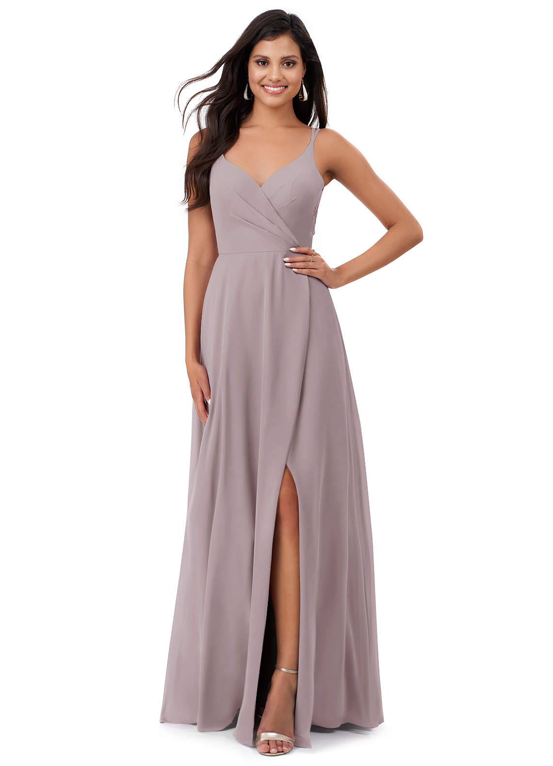 Azazie Lennon Bridesmaid Dresses Dusk A-Line Lace Chiffon Dress image1