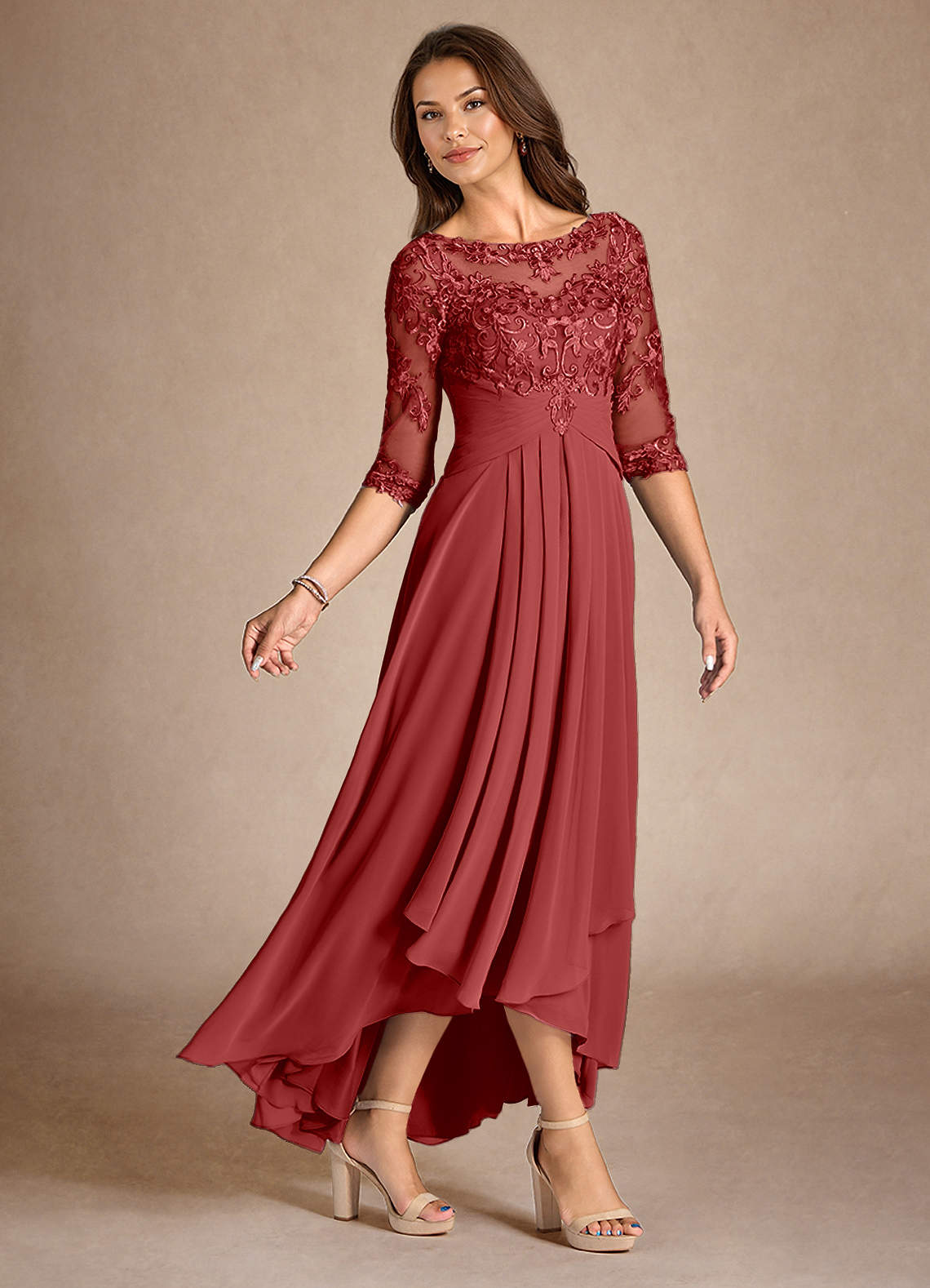 Azazie Marietta Rust A-Line Lace Dress | Azazie