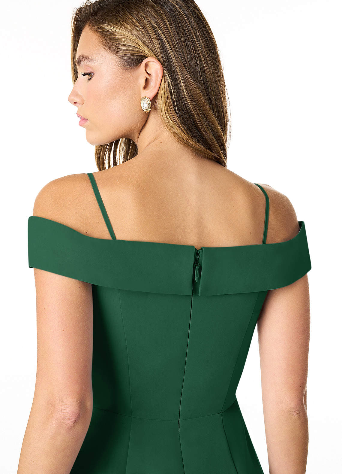 Azazie Empire Off The Shoulder Floor-Length Chiffon Bridesmaid Dresses - Dark Green