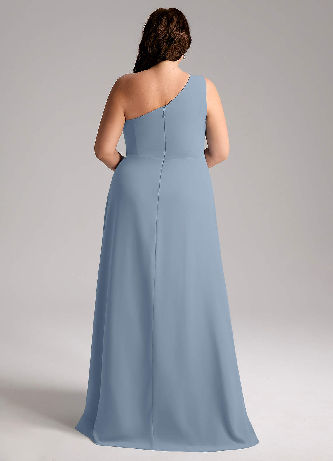 Azazie Brooke Bridesmaid Dresses Dusty Blue A-Line One Shoulder Chiffon Dress image9