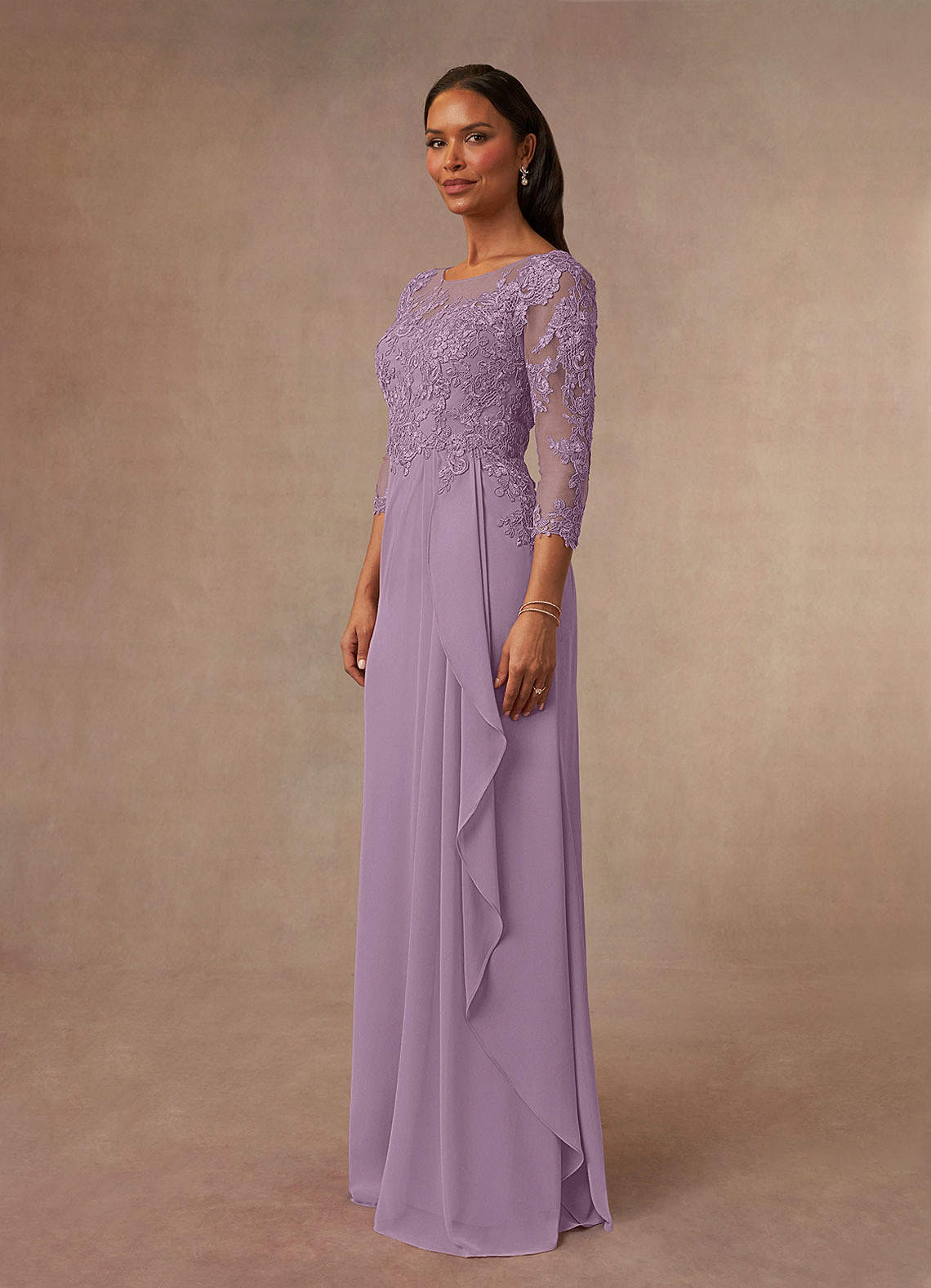 A-line Scoop Neckline Chiffon Lace Dress Wisteria Plus Size main image 1