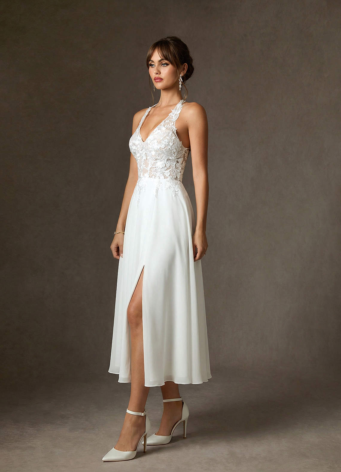 Azazie Sonia Vestidos de novia Vestido de Blanco Diamante Nude de Encaje de Corte en A image4