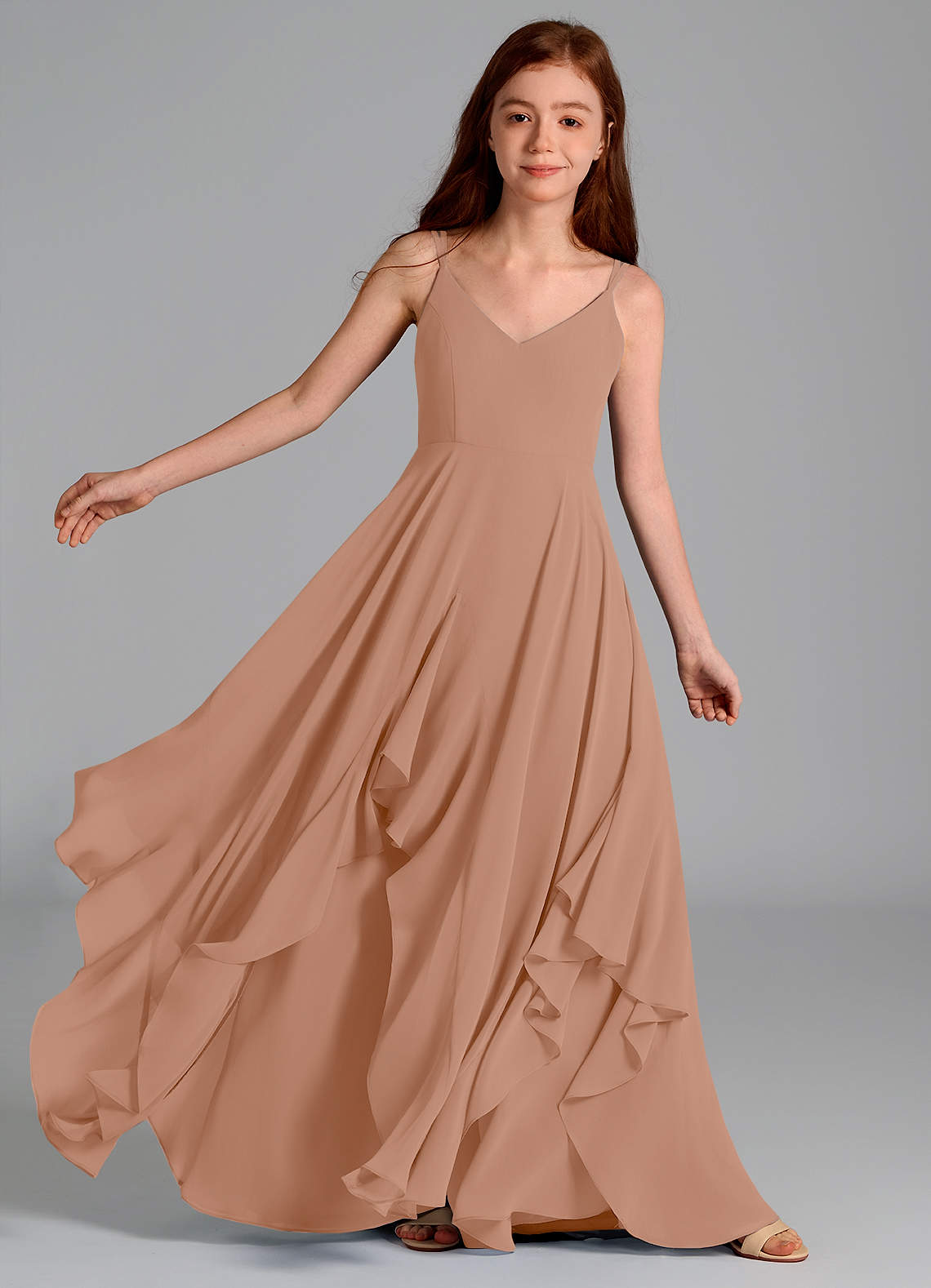 Azazie Karan Junior Champagne Rose A-Line Chiffon Dress image1