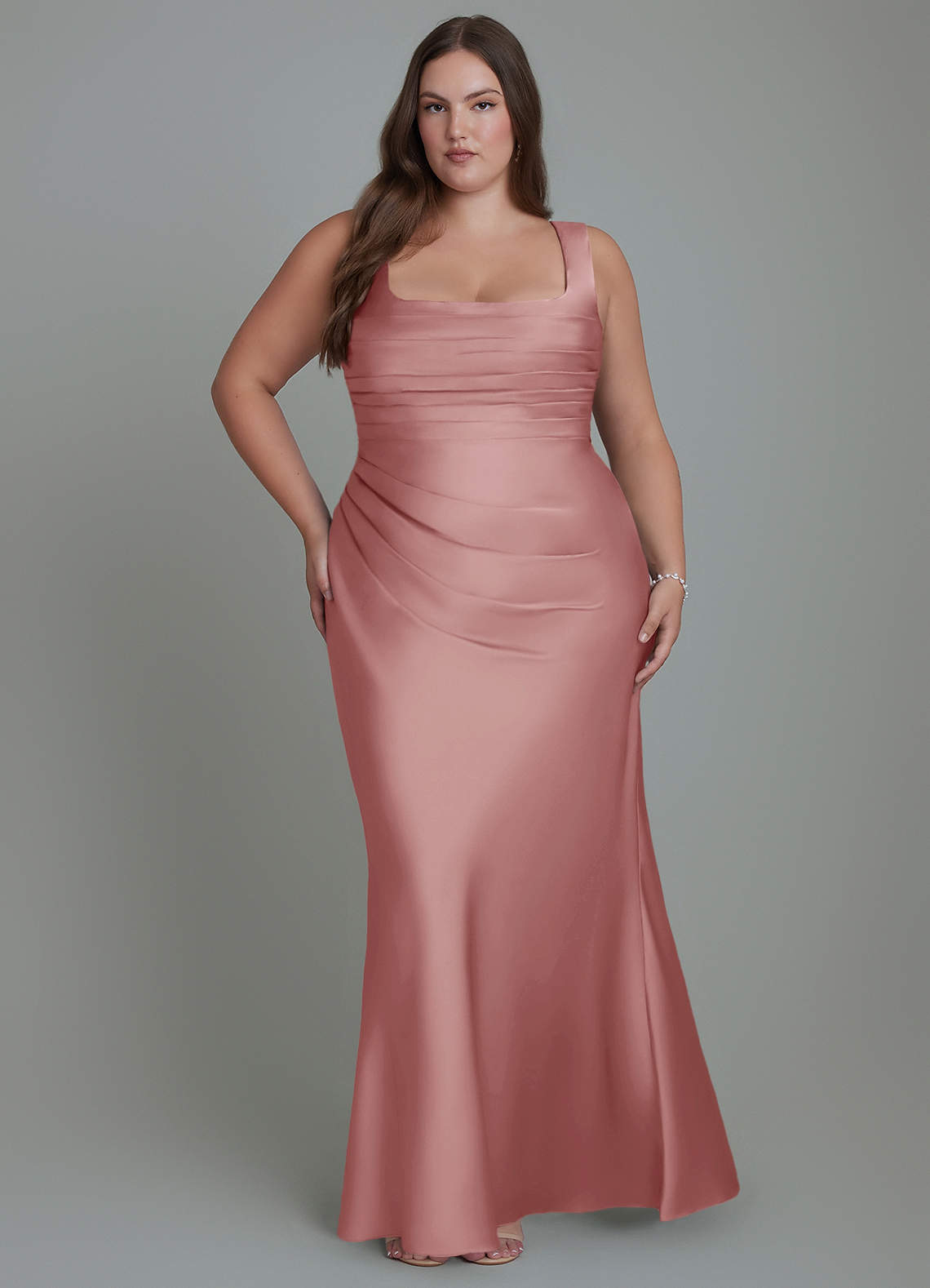Azazie Agustina Bridesmaid Dresses Dusty Rose Mermaid Corset Stretch Satin Dress image6