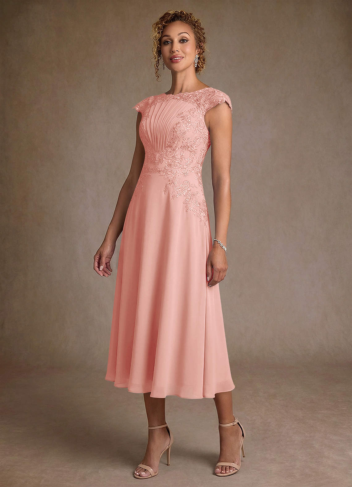 Azazie Crista Mère de la mariée Robes Robe Trapèze en Mousseline de soie Dentelle Rosette image3