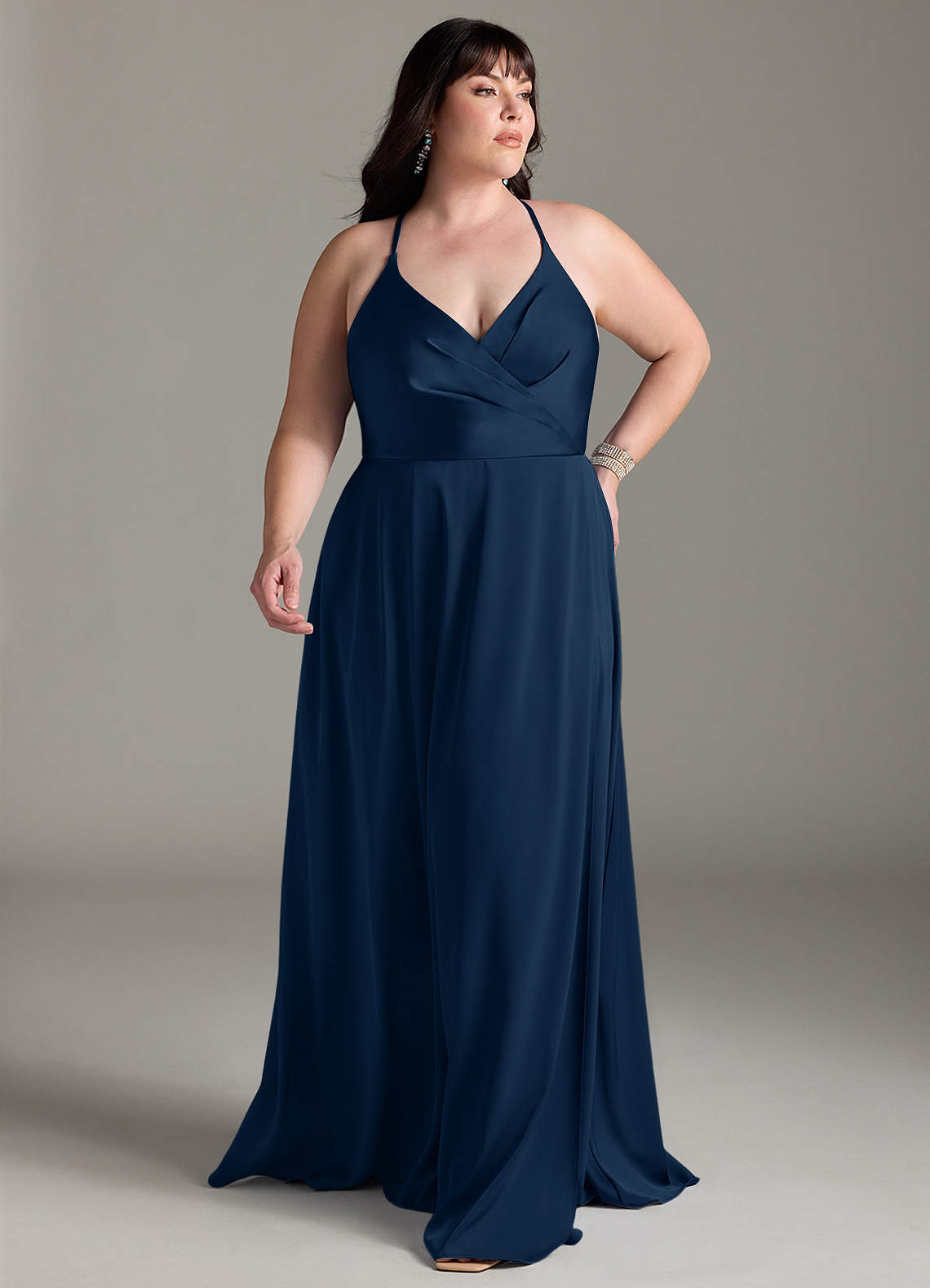 Azazie Davis Bridesmaid Dresses Dark Navy A-Line Pleated Stretch Satin Dress image1
