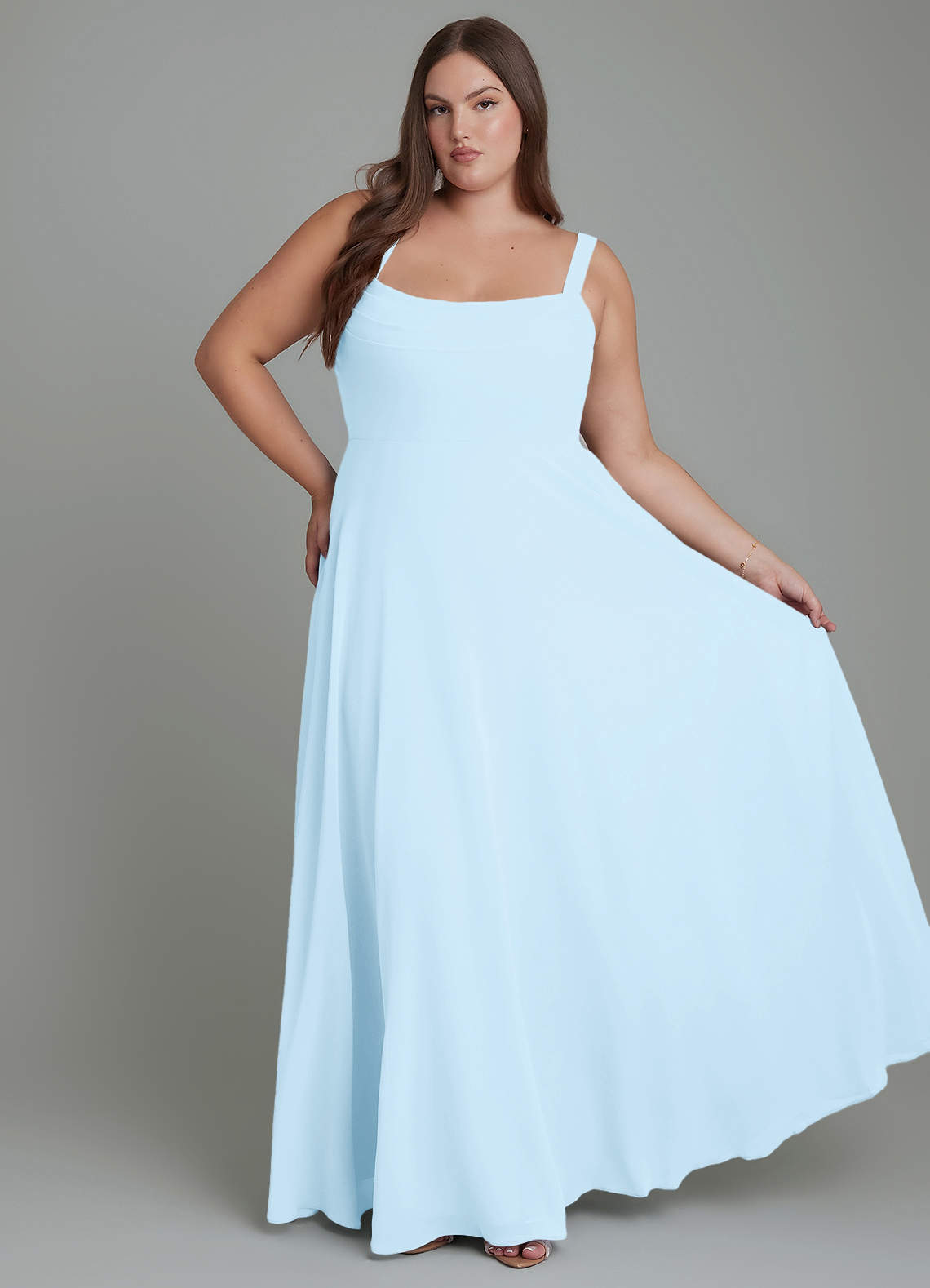 Azazie Shaude Abiti da Damigella Abito A-Line in Chiffon Plissettato Azzurro image1